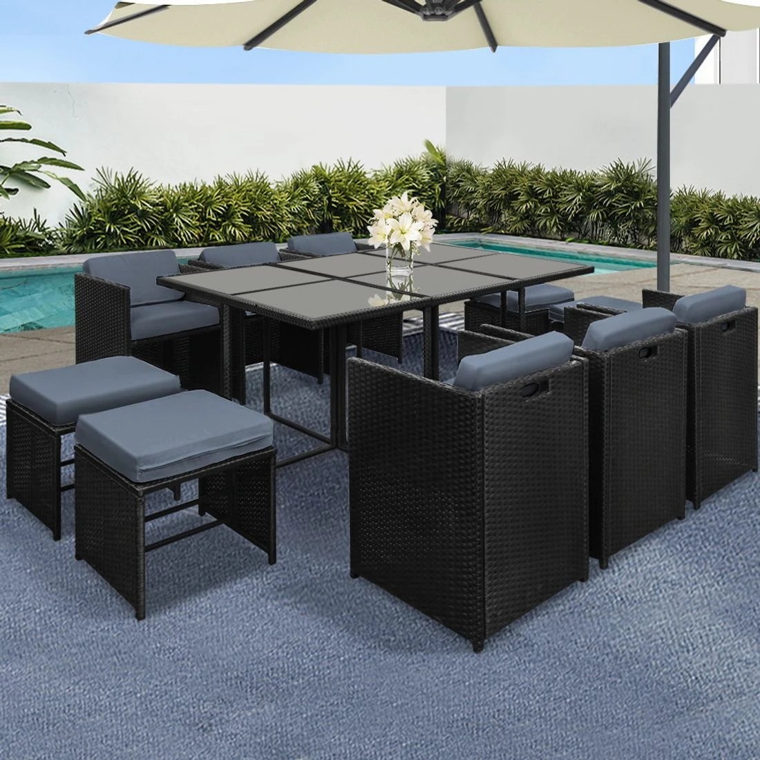 3 Gardeon Outdoor Dining Set 11-piece Wicker Table And Chairs Patio Furniture Weather Resistant Outdoor Bistro Set - Black, 3 of 5