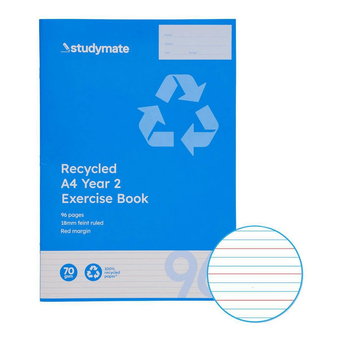 1 Studymate A4 18mm Exercise Book Year 2 QLD 96 Page Recycled, 1 of 3