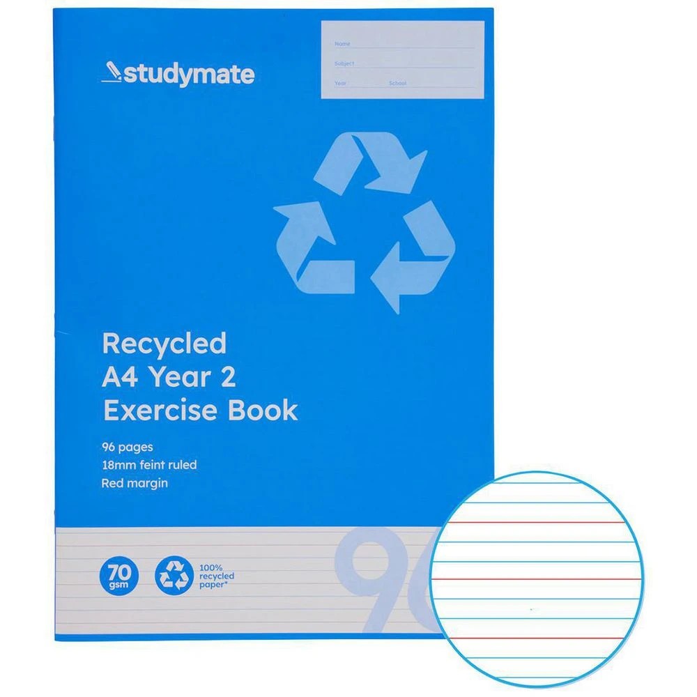 1 Studymate A4 18mm Exercise Book Year 2 QLD 96 Page Recycled, 1 of 3