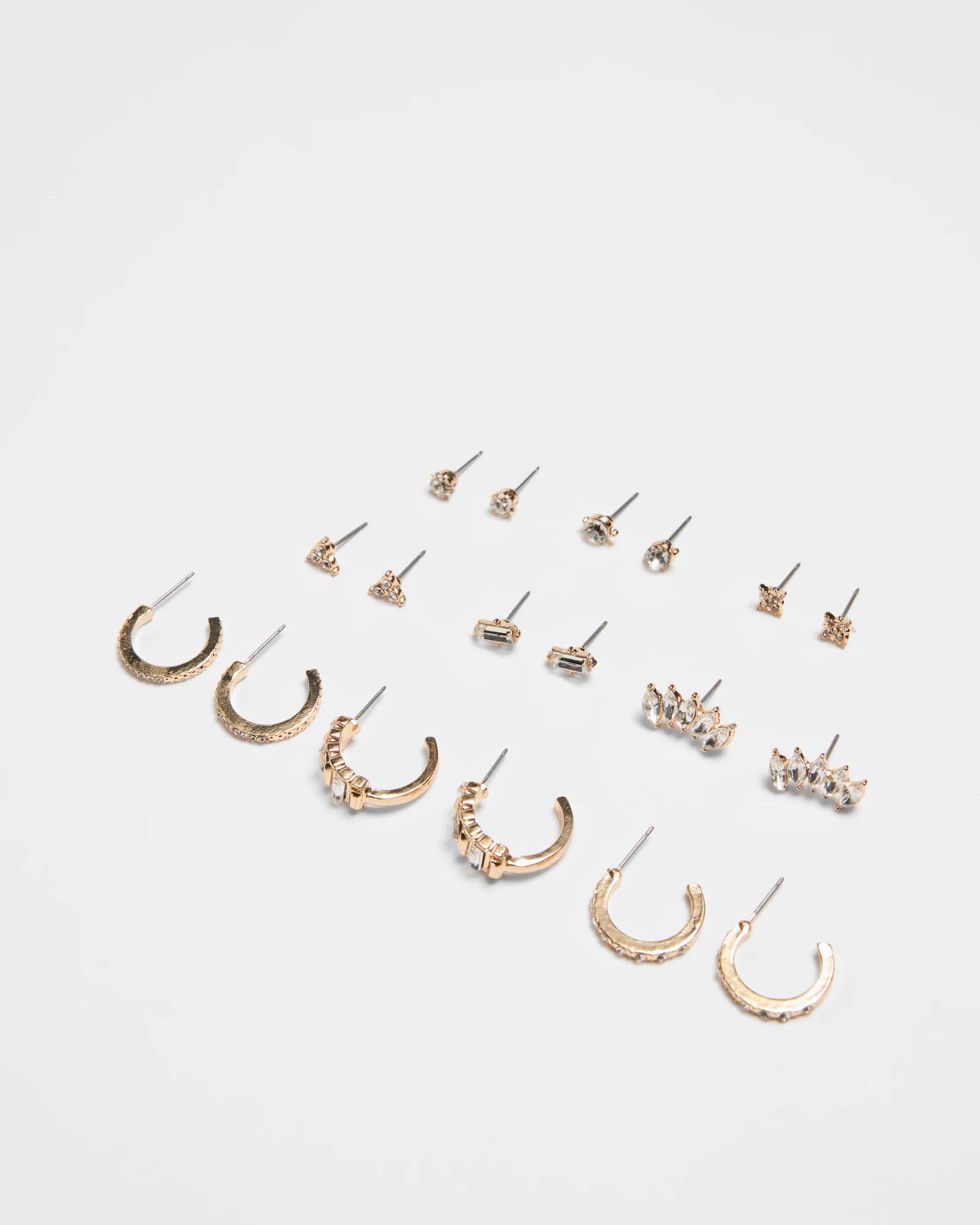 1 Target 9 Pack Diamante Cluster Earrings GOLD COLOURWAY, 1 of 2