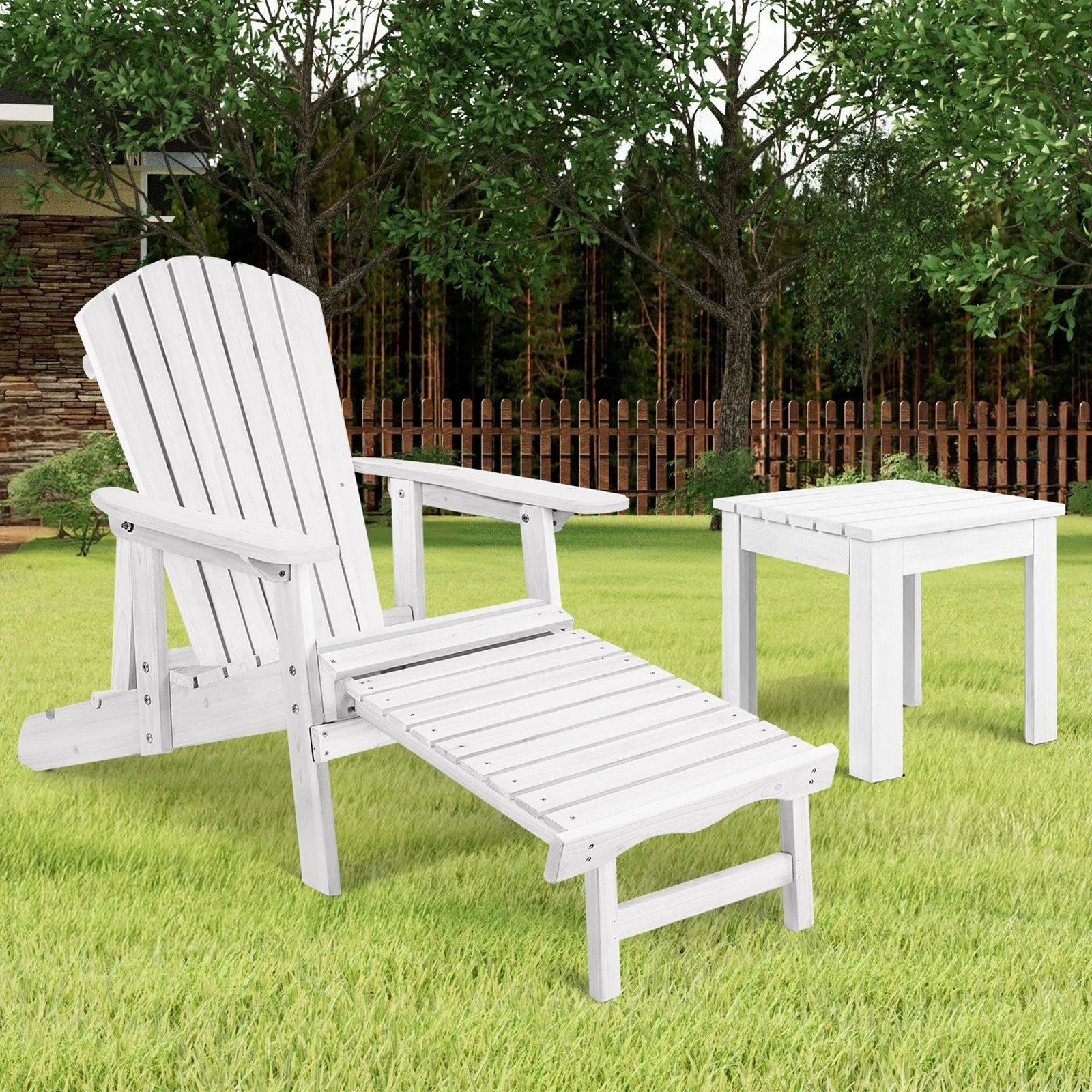 2 Alfordson Adirondack Chair Table 2PCS Set Outdoor Furniture w/ Ottoman - White, 2 of 10