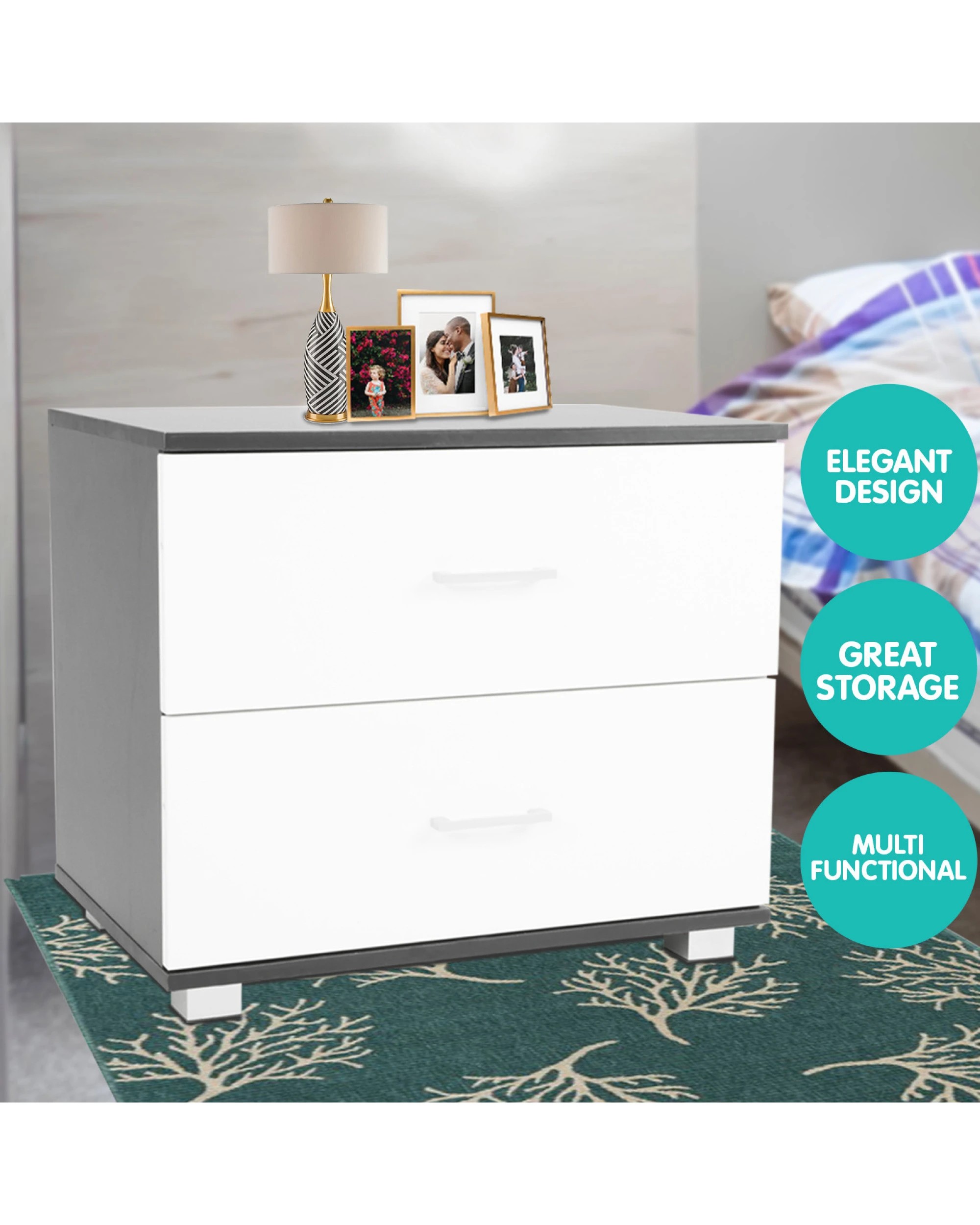 6 Bedside Table With Drawers Mdf - Black White, 6 of 6