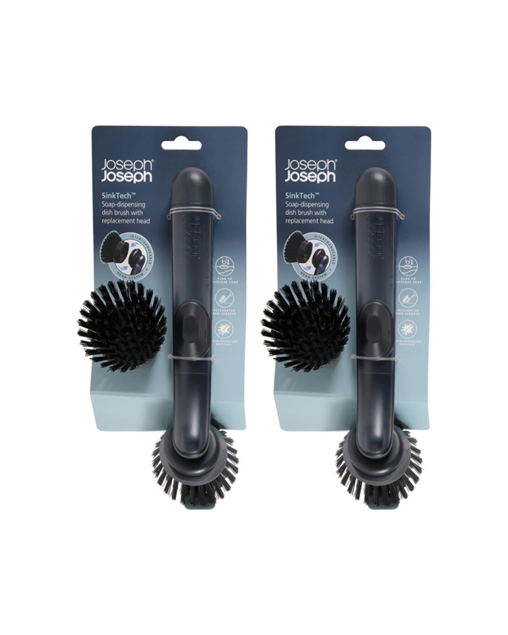 1 Joseph Joseph SinkTech Soap Dispensing Dish Brush 2PK With Replacement Head - Clear, 1 of 7