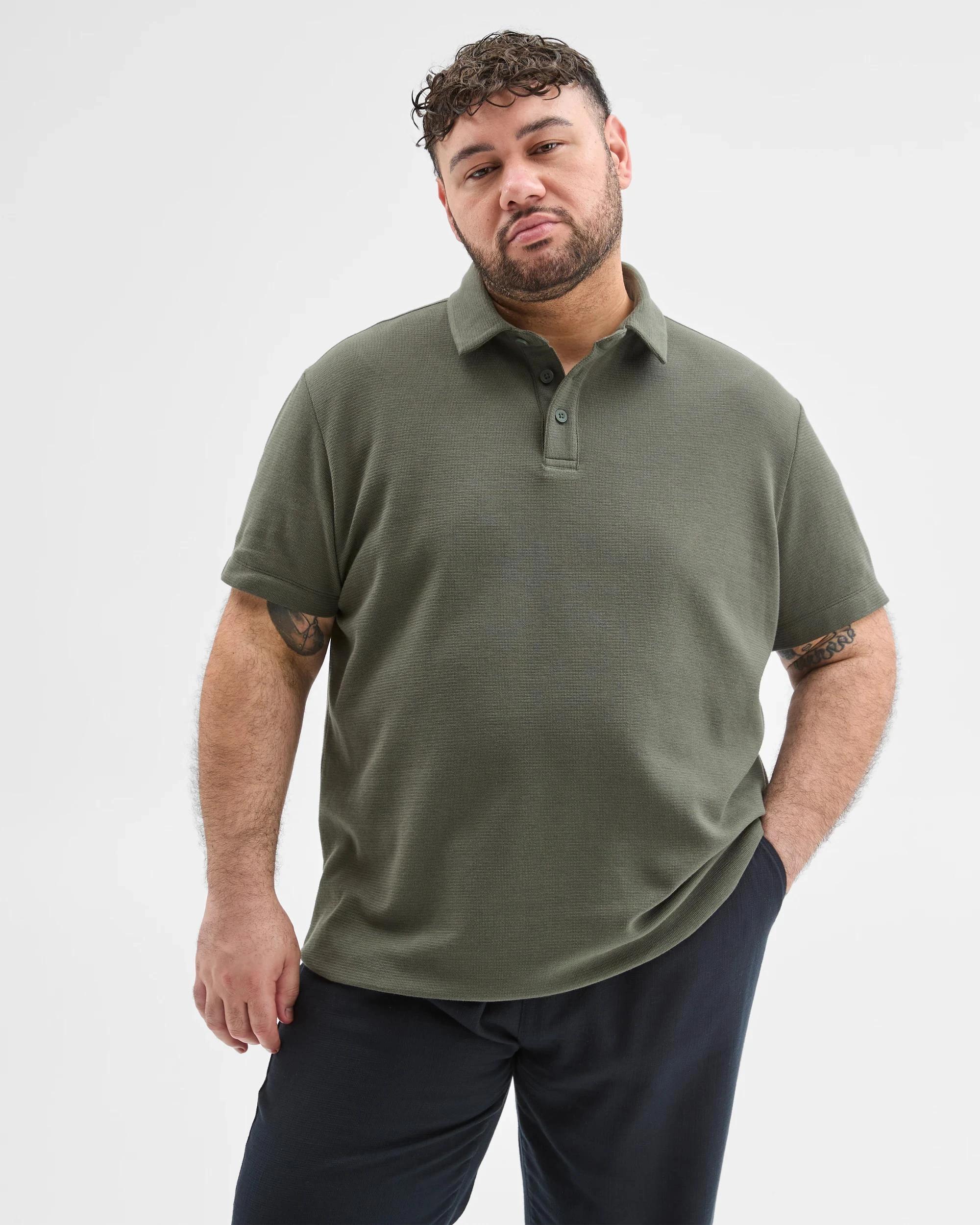 1 Target Man Plus Plus Size Australian Cotton Smart Knit Polo Top SCARAB, 1 of 5