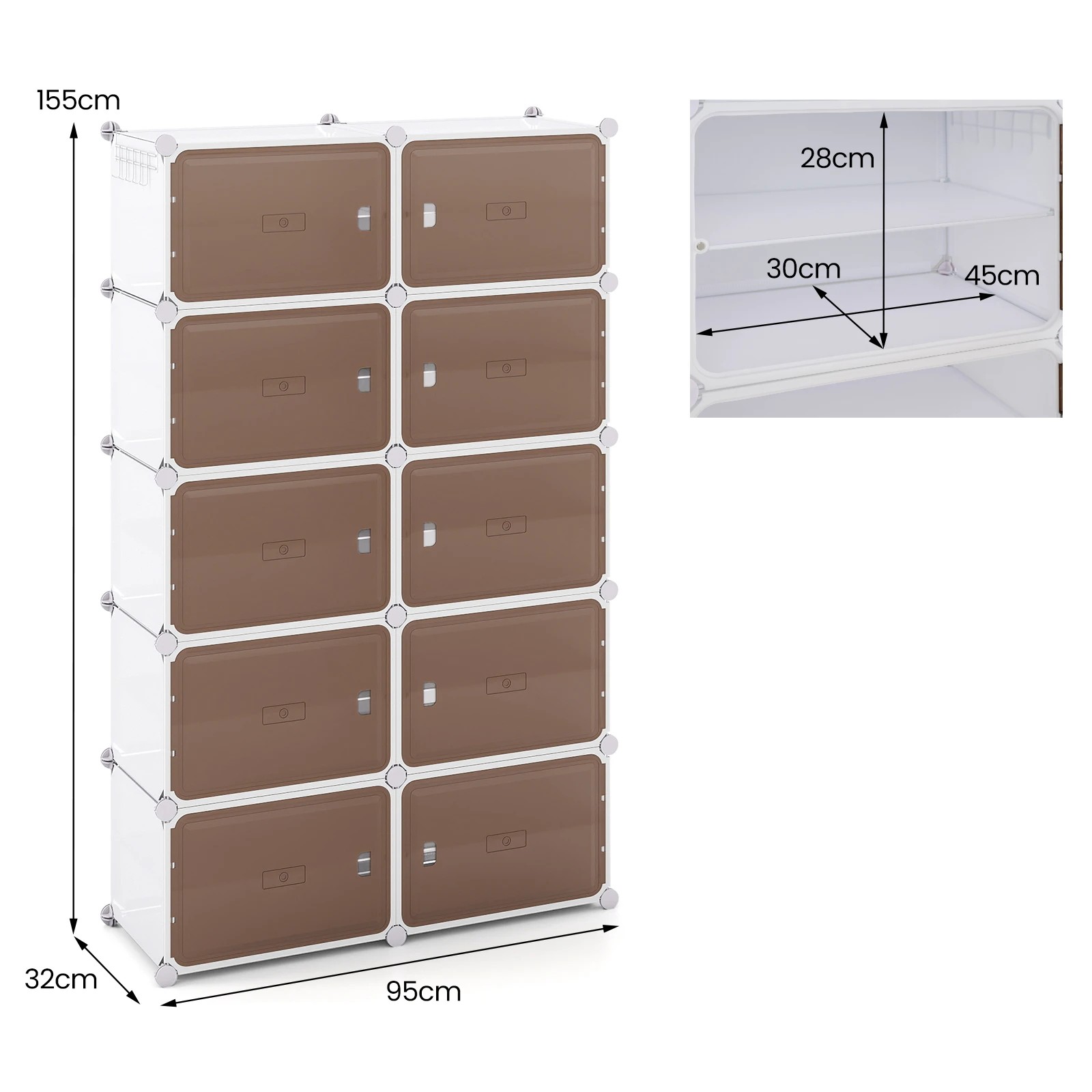 4 Costway Shoe Rack 10 Tier Shoe Storage Cabinet w/Removable Shelves Hooks Closet Organizer, 4 of 5