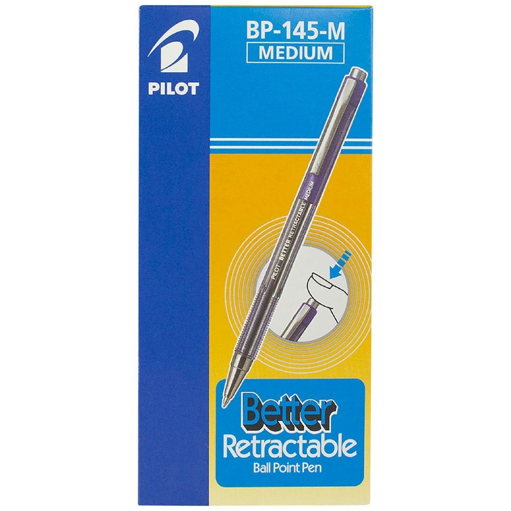 1 PILOT BP-145 Medium Retractable Ballpoint Pens Blue 12 Pack, 1 of 2