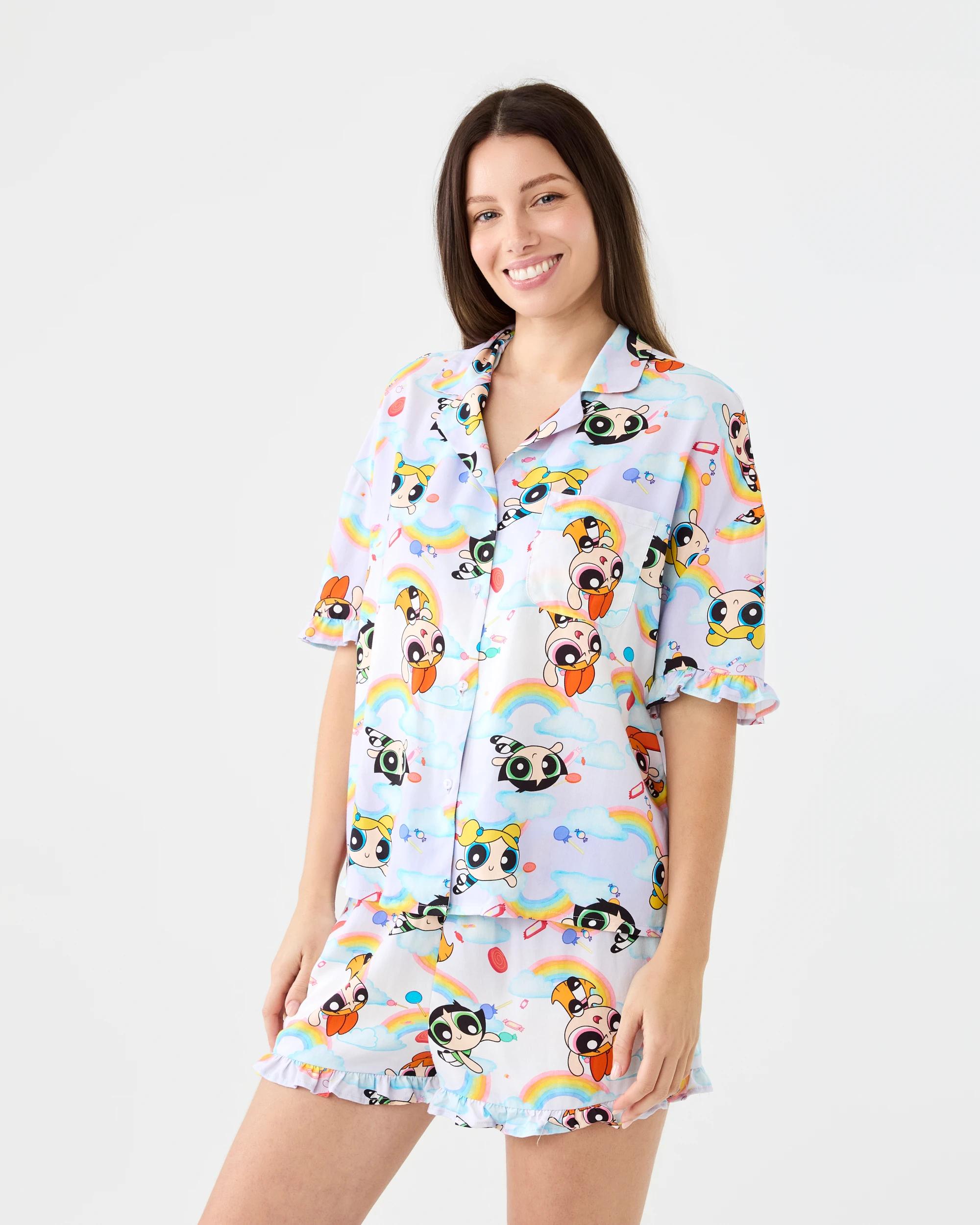 2 The PowerPuff Girls License Short Sleeve Top and Shorts Woven Boxy Pyjama Set Powerpuff, 2 of 7