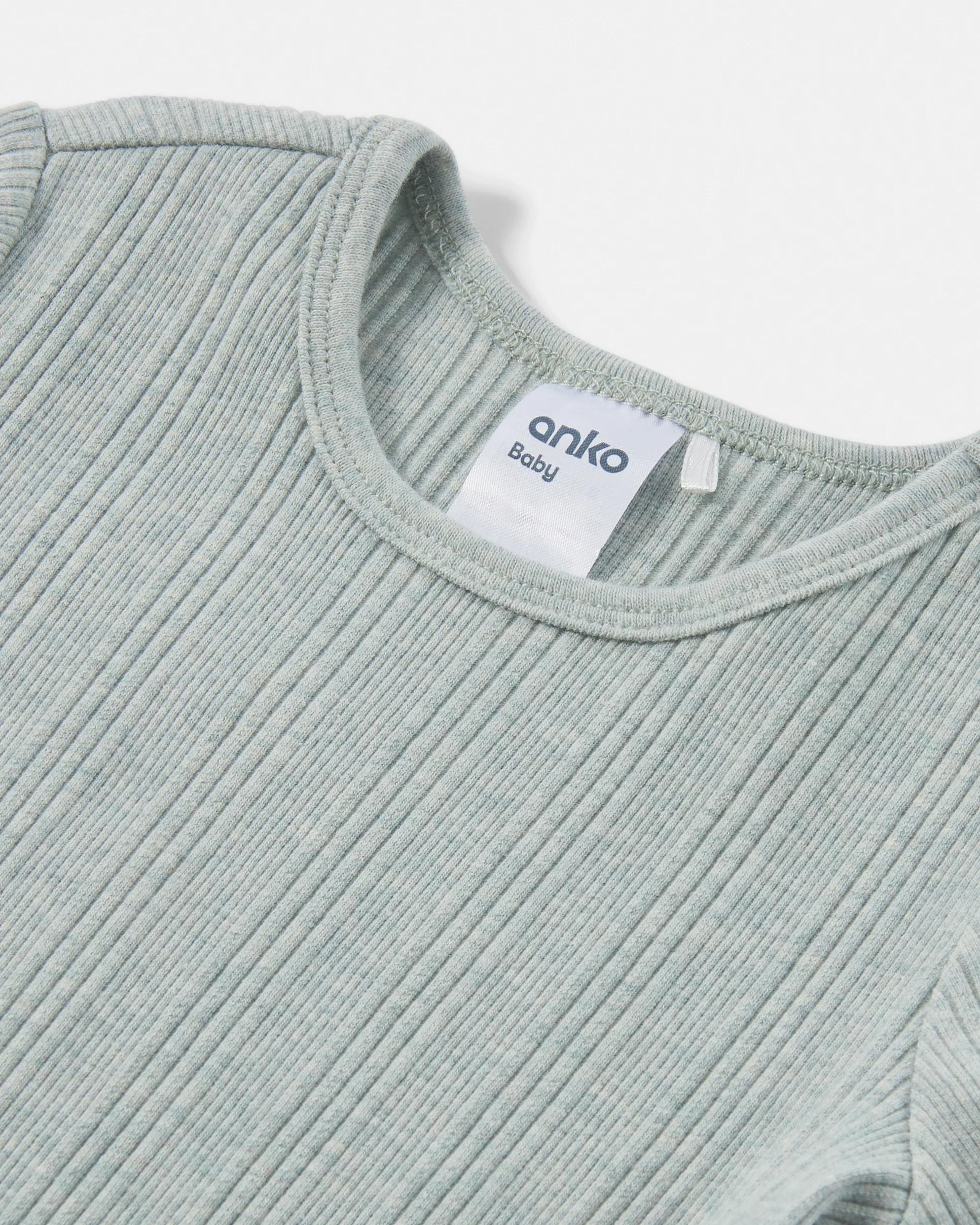 5 2 Piece Short Sleeve Newborn Ribbed Set AQUA GREY MARLE, 5 of 6