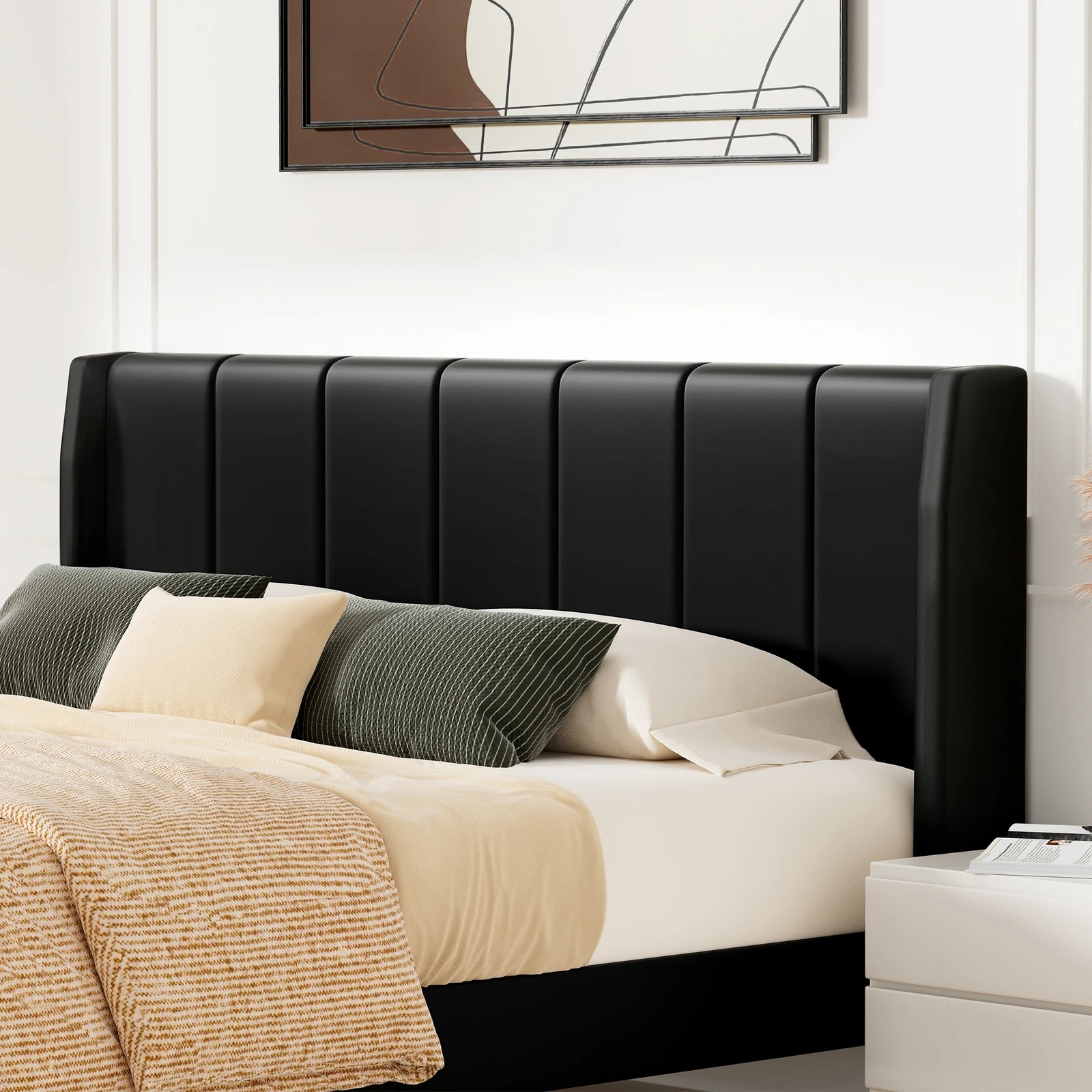 4 Alfordson Bed Frame Double Size Tufted Headboard Base Leather Hundolf - Black, 4 of 10