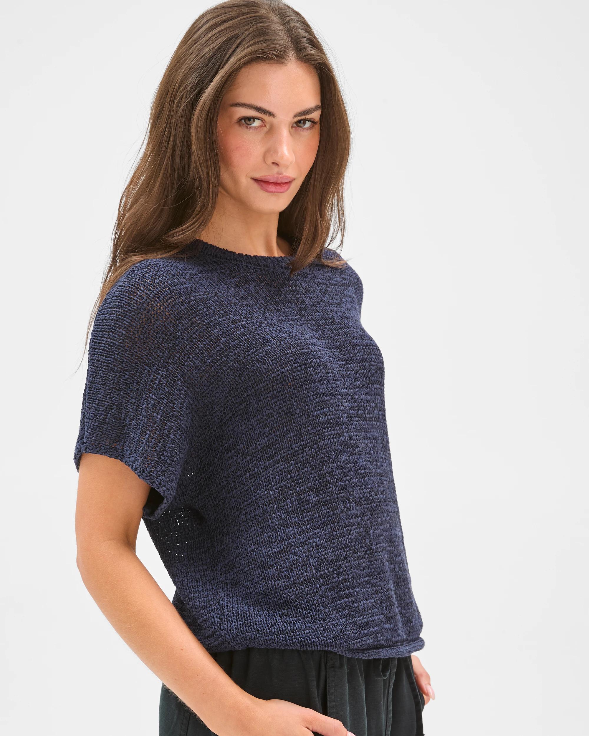 4 Target Petites Australian Cotton Blend Tape Yarn Knit T-Shirt INK NAVY, 4 of 6