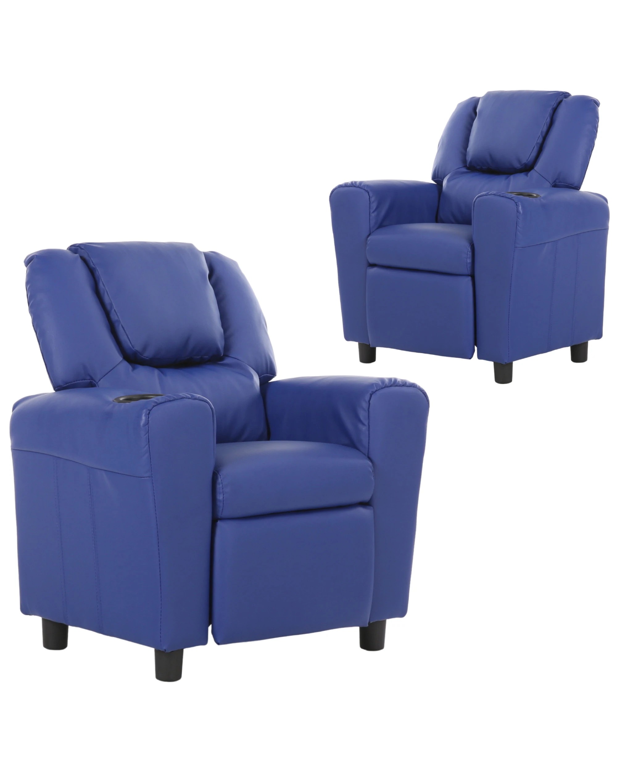 1 BR Home Set of 2 Kids Recliner Chairs in PU Leather, 1 of 5