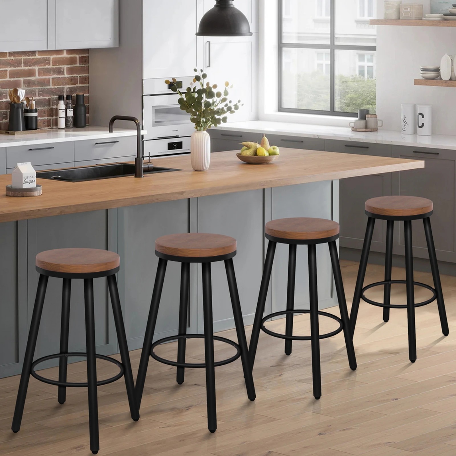10 Alfordson 4x Bar Stools Retro Kitchen Vintage Chair Industrial Rocio - Black, 10 of 10