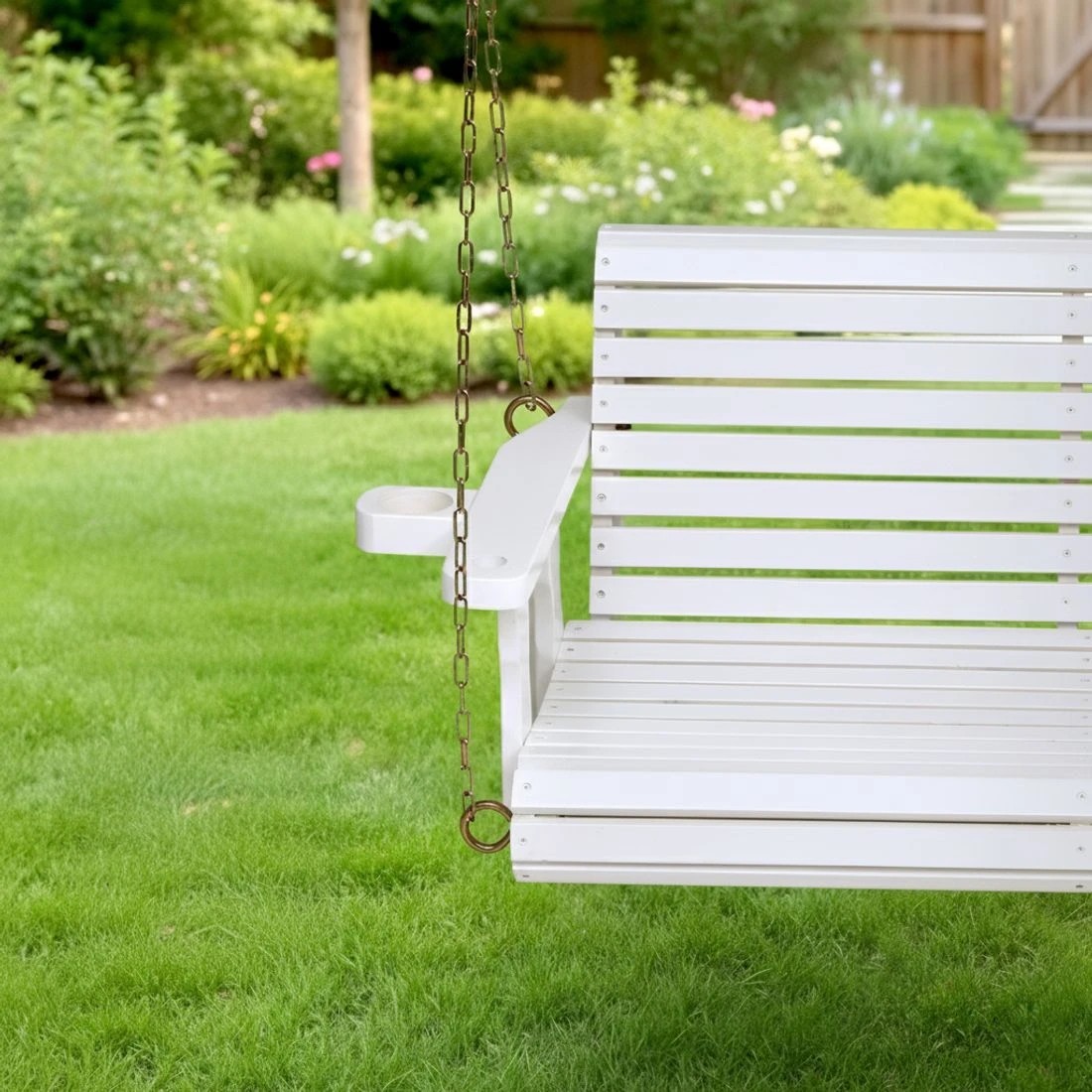 6 Gardeon Porch Outdoor Swing Chair With Cup Holder Wooden Furniture 2 Seater - White, 6 of 6