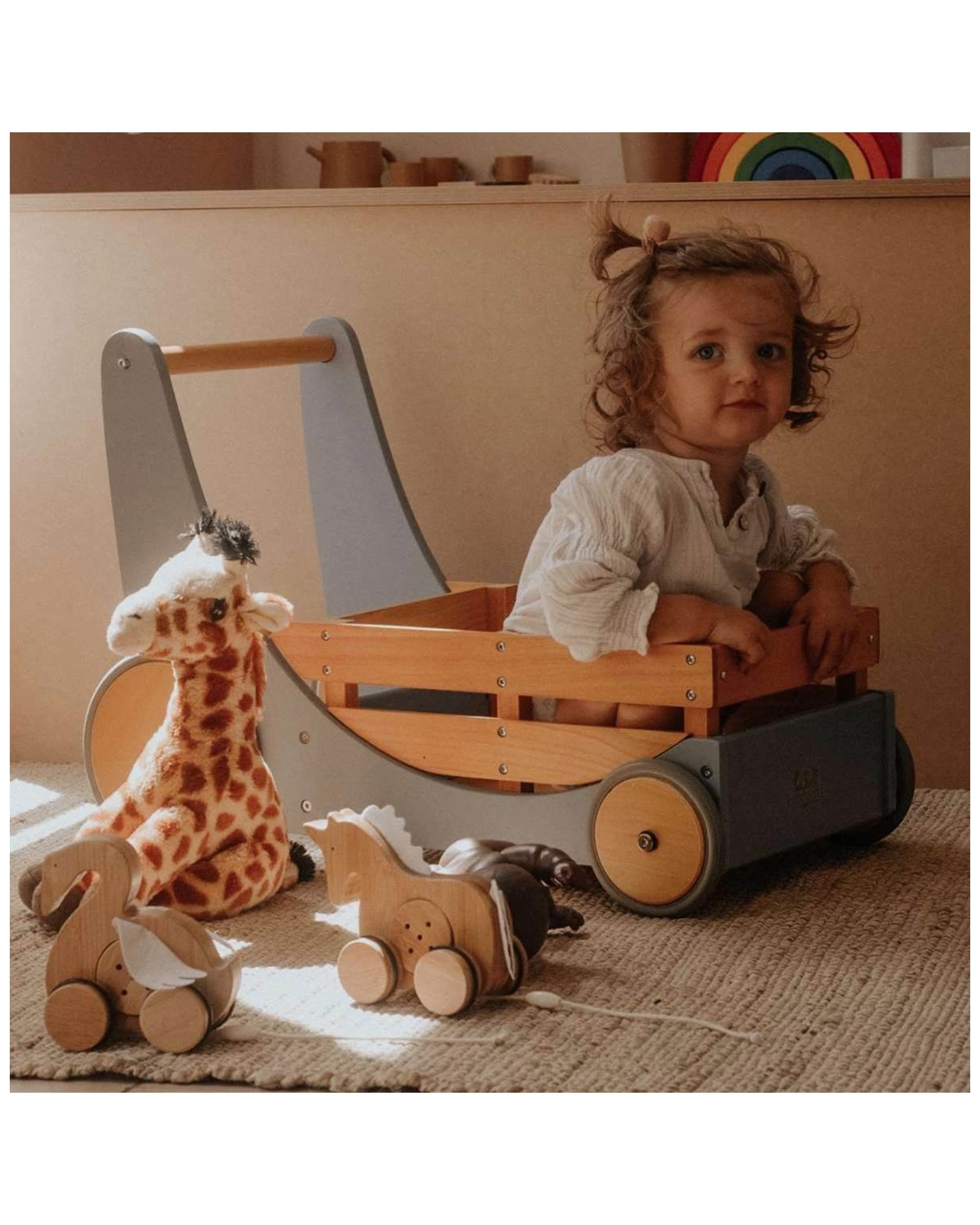 5 Kinderfeets Wooden 62cm Cargo Walker Slate Baby Toddler 12 Months Plus
 - Blue, 5 of 7