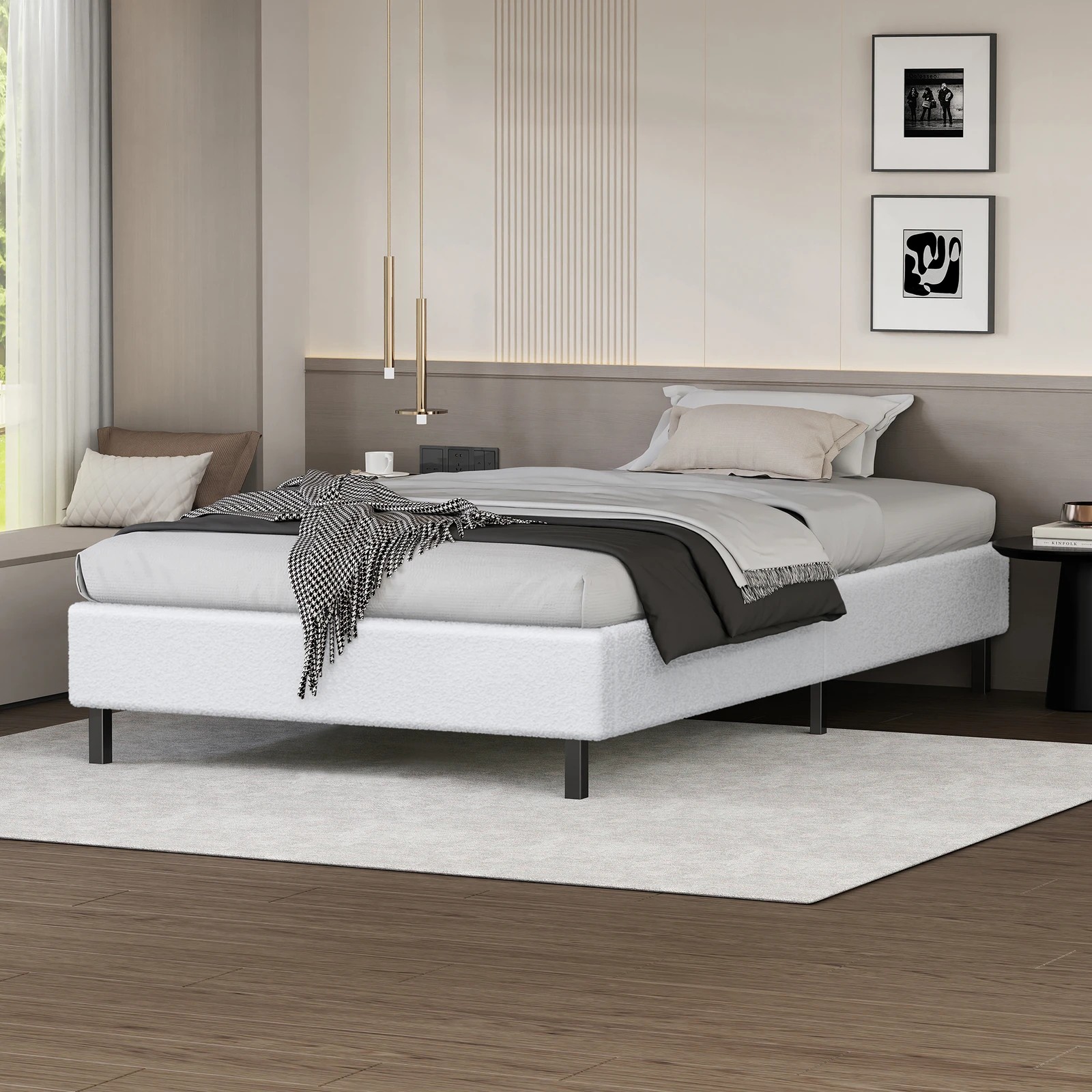 2 Alfordson Bed Frame Single Size Mattress Base Foundation Boucle Basel - White, 2 of 10