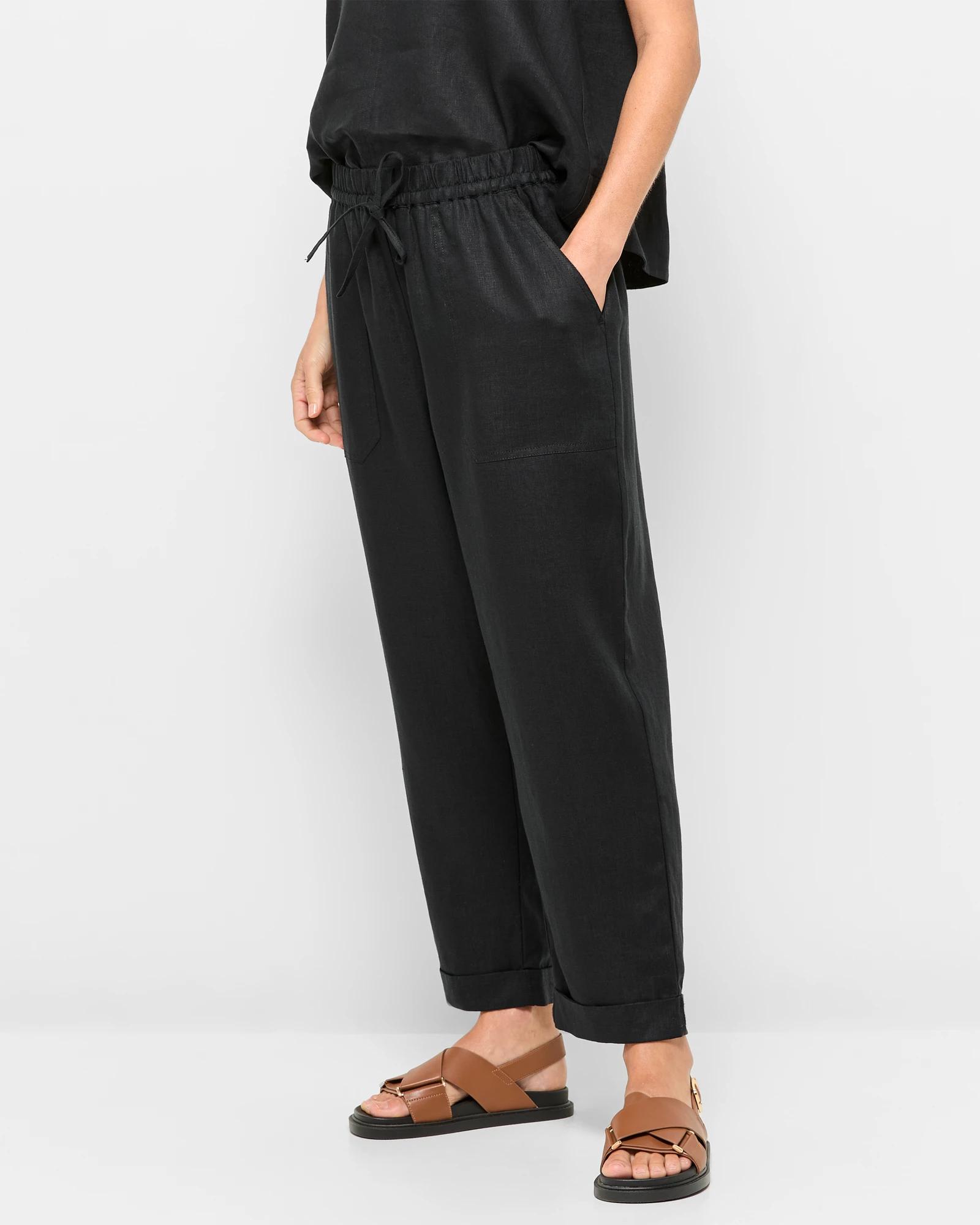 3 Target European Linen Tapered Pants BLACK, 3 of 5