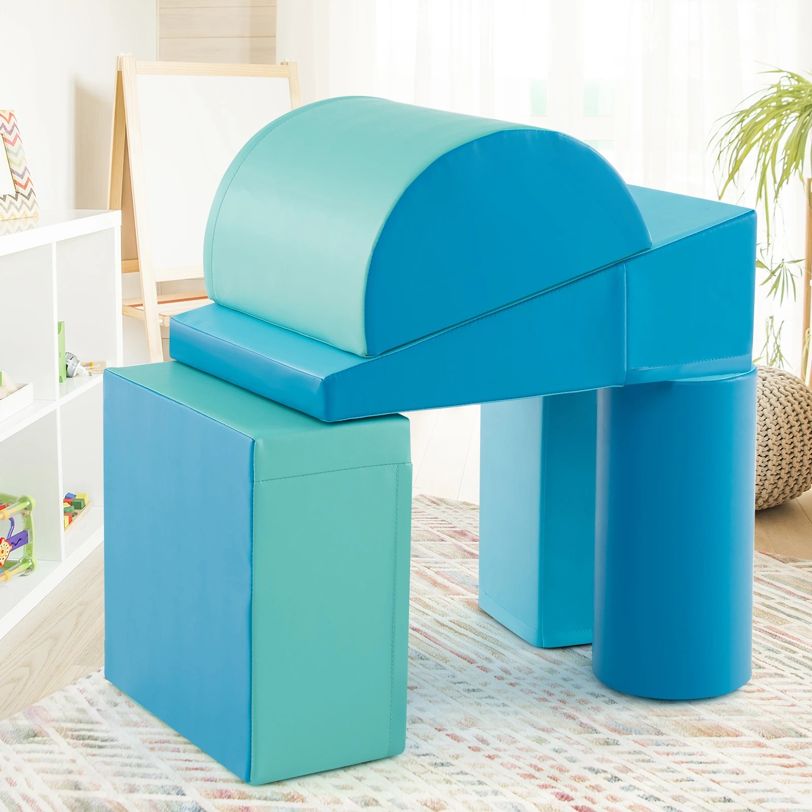 2 Costway Soft Foam Blocks Climb Crawl Slide Playset Activity Toy - Blue, 2 of 3