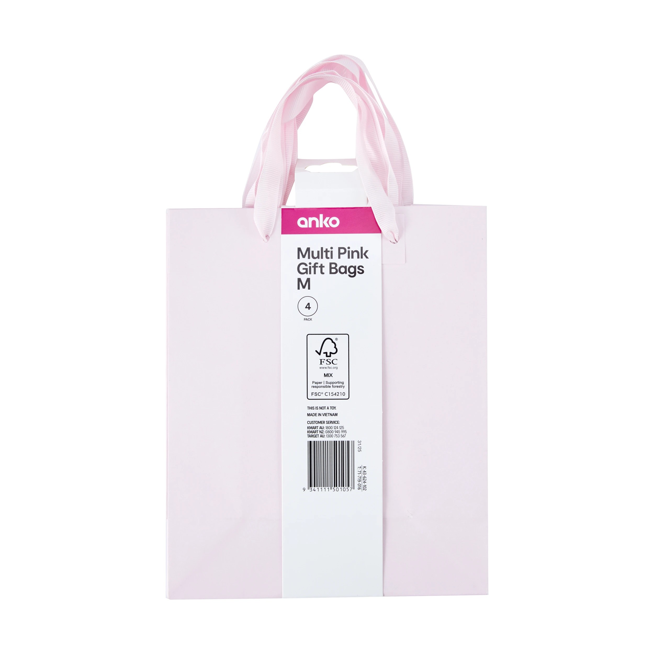 4 4 Pack Multi Pink Gift Bags - Medium, 4 of 4