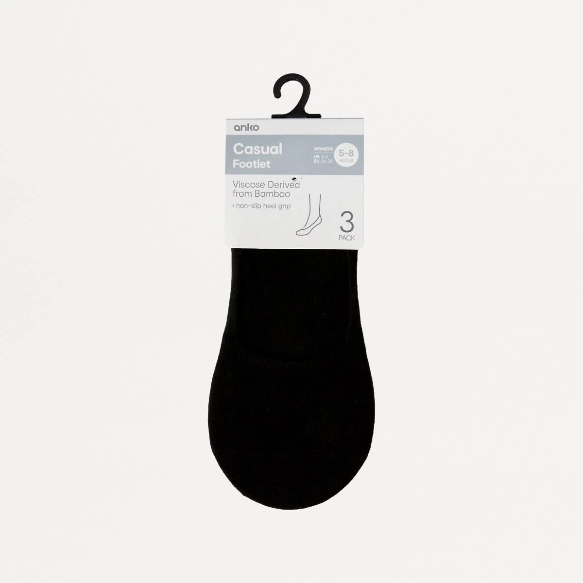 3 3 Pack Bamboo Footlets BLACK, 3 of 3