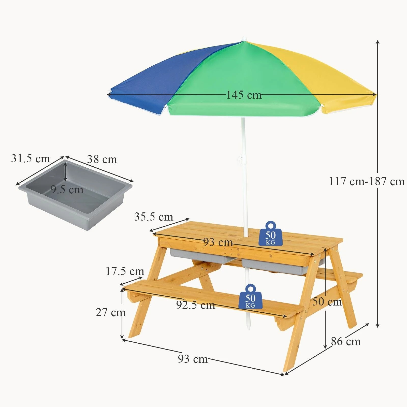 2 Costway 3-in-1 Picnic Table Chairs Set w/Umbrella & Bench - Multi, 2 of 2