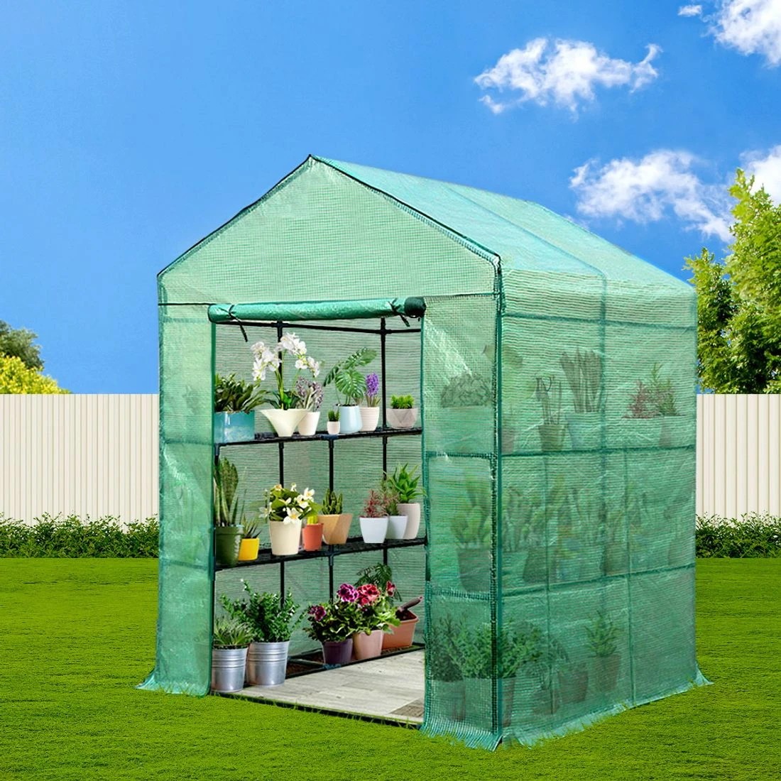10 Green Fingers Greenhouse Walk in Green House Tunnel Plant Garden Shed 8 Shelves - Clear, 10 of 10