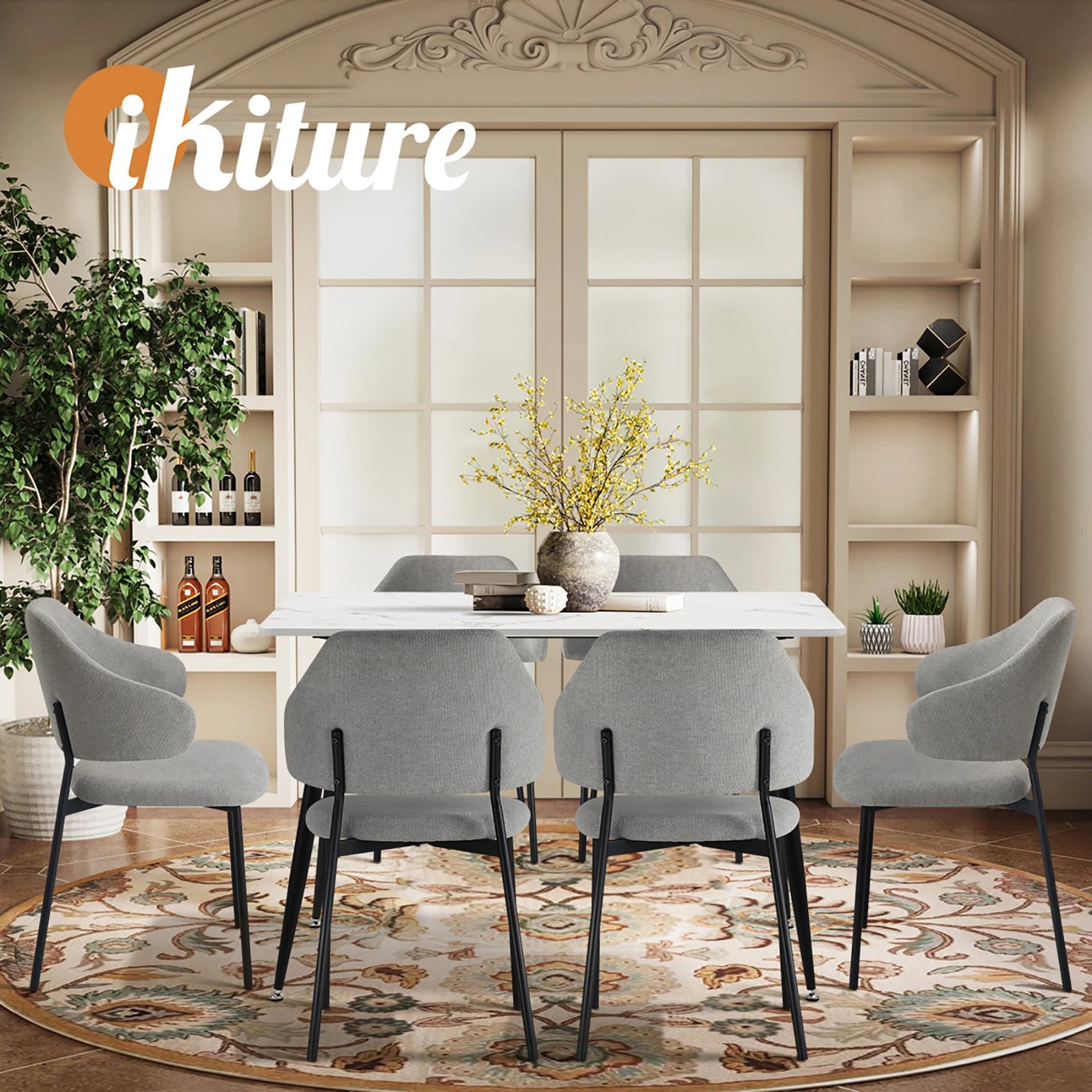 6 Oikiture 120cm Rectangle Dining Table With 6pcs Dining Chairs Fabric
 - Multi, 6 of 10