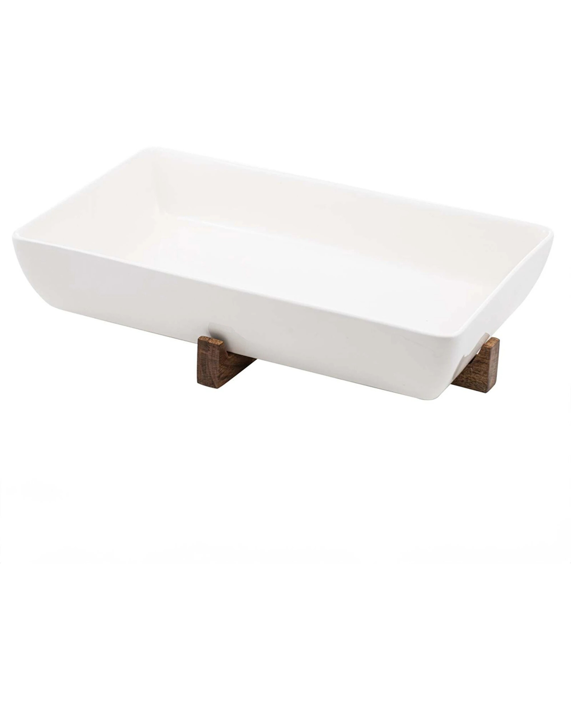 1 Ladelle Alto Oven To Table Porcelain Acacia Rectangular Dish With Trivet 40cm - White, 1 of 4