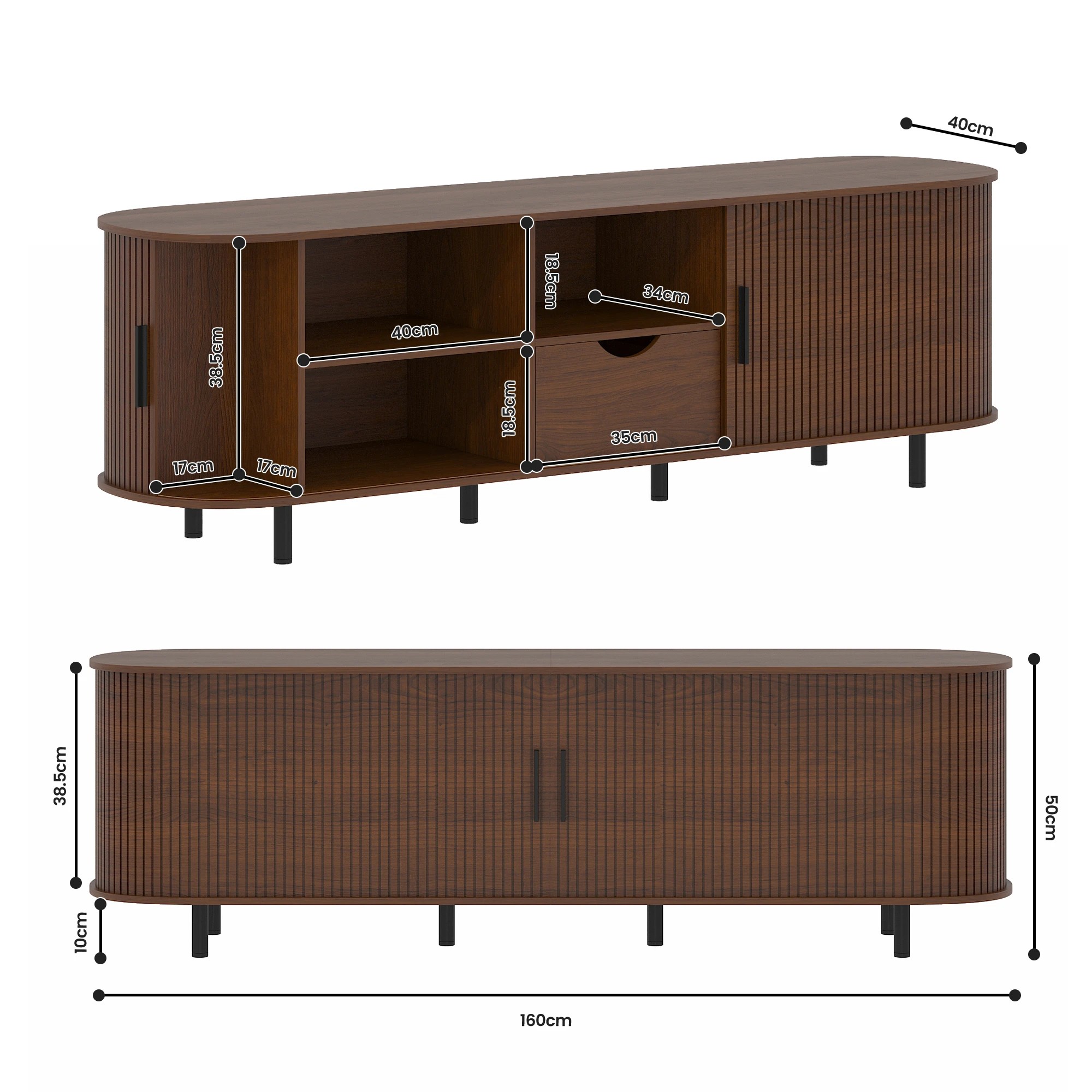 2 Advwin 160cm TV Unit Cabinet with Sliding Door - Brown, 2 of 8