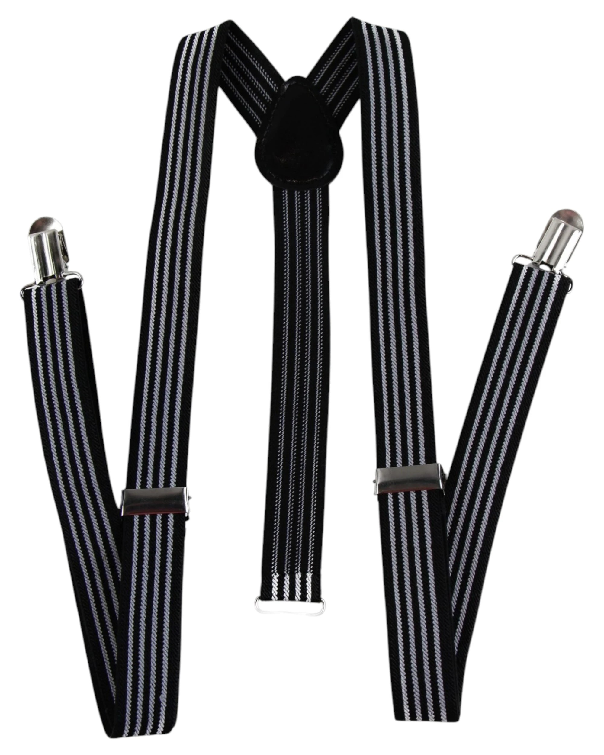 1 Zasel Mens Adjustable Black & White Striped Patterned Suspenders - Multi, 1 of 5