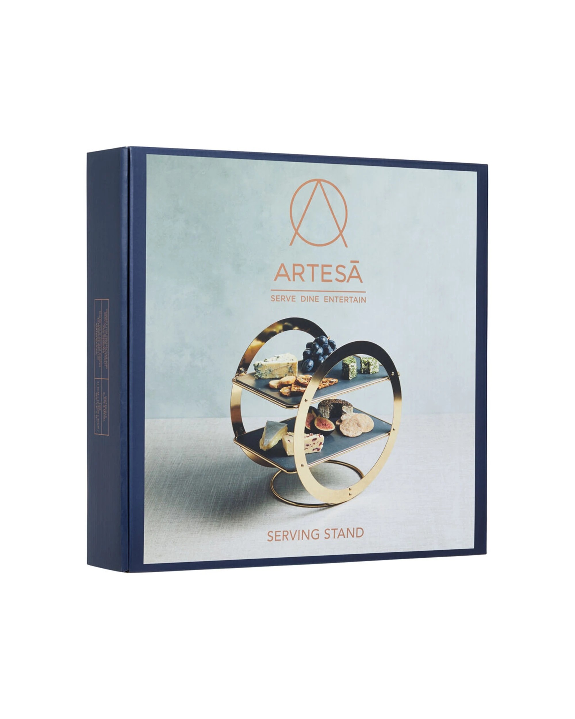 2 Artesa 2 Tier Geometric Brass Finished Food Serving Stand With Slate Platters - Multi, 2 of 3