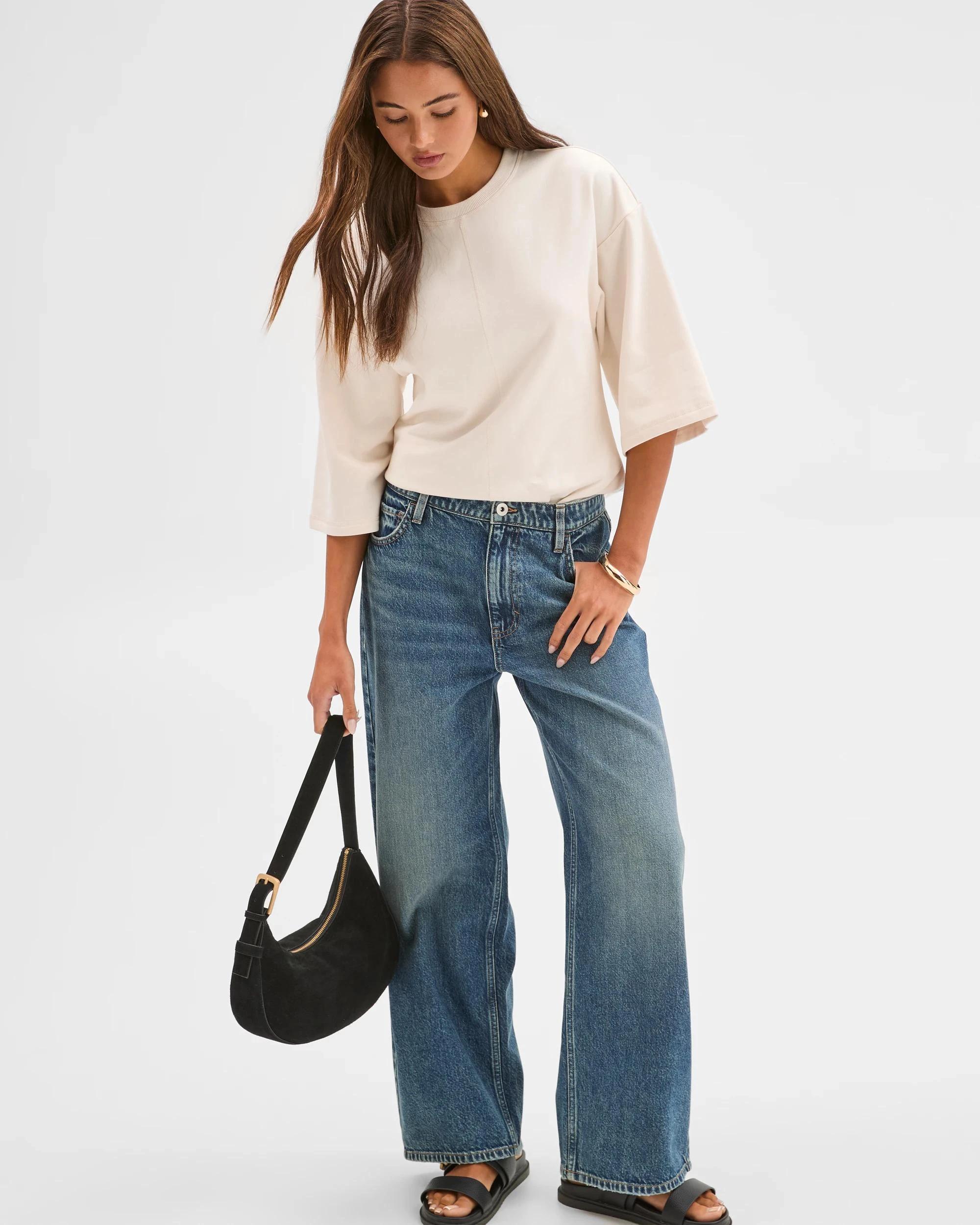 1 Lily Loves Denim Mid Rise Baggy Leg Jeans NAOMI BLUE, 1 of 6