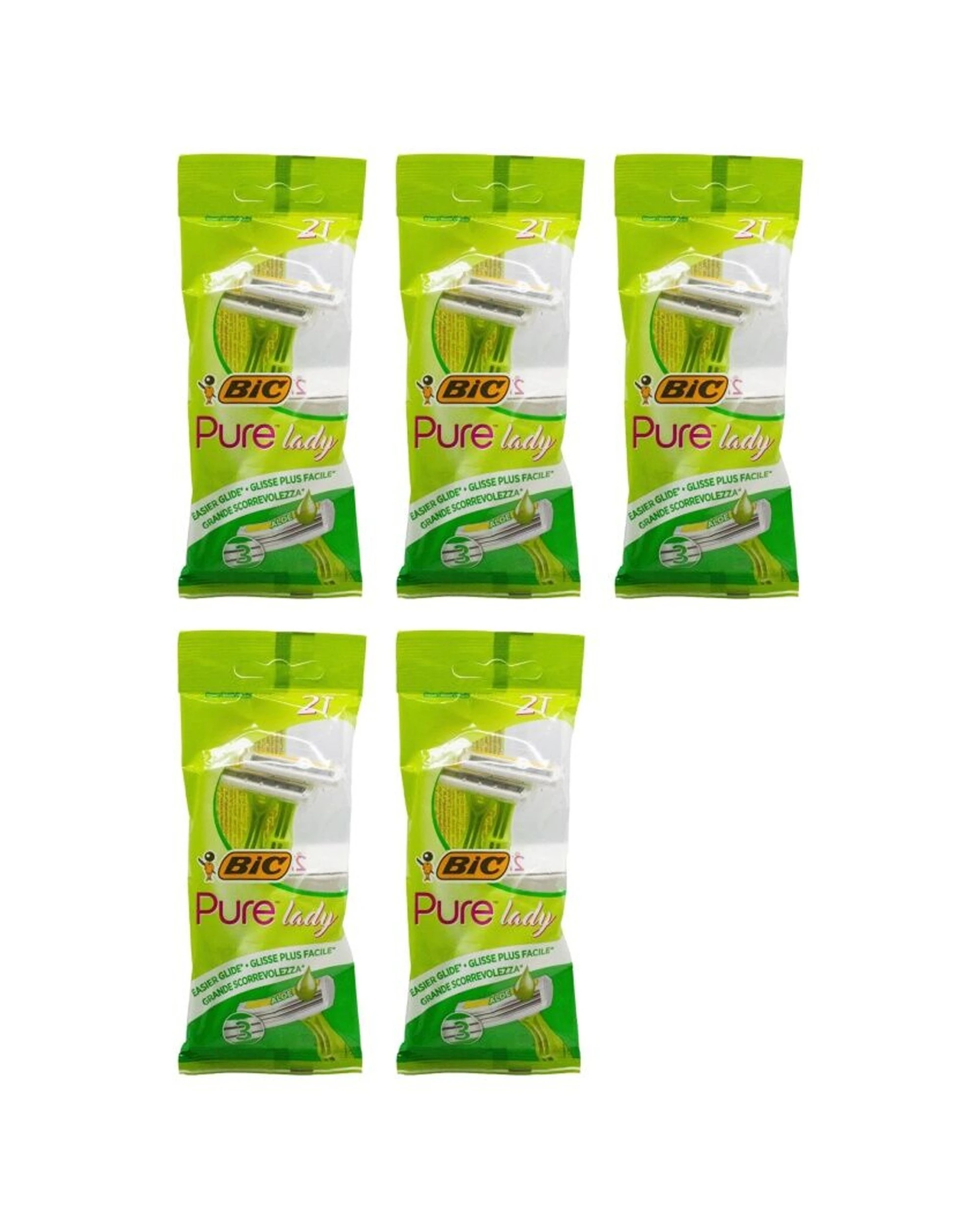 1 Bic 5x 2PK Pure Lady 3 Blade Womens Disposable Shaver Razor Aloe Infused - Green, 1 of 3