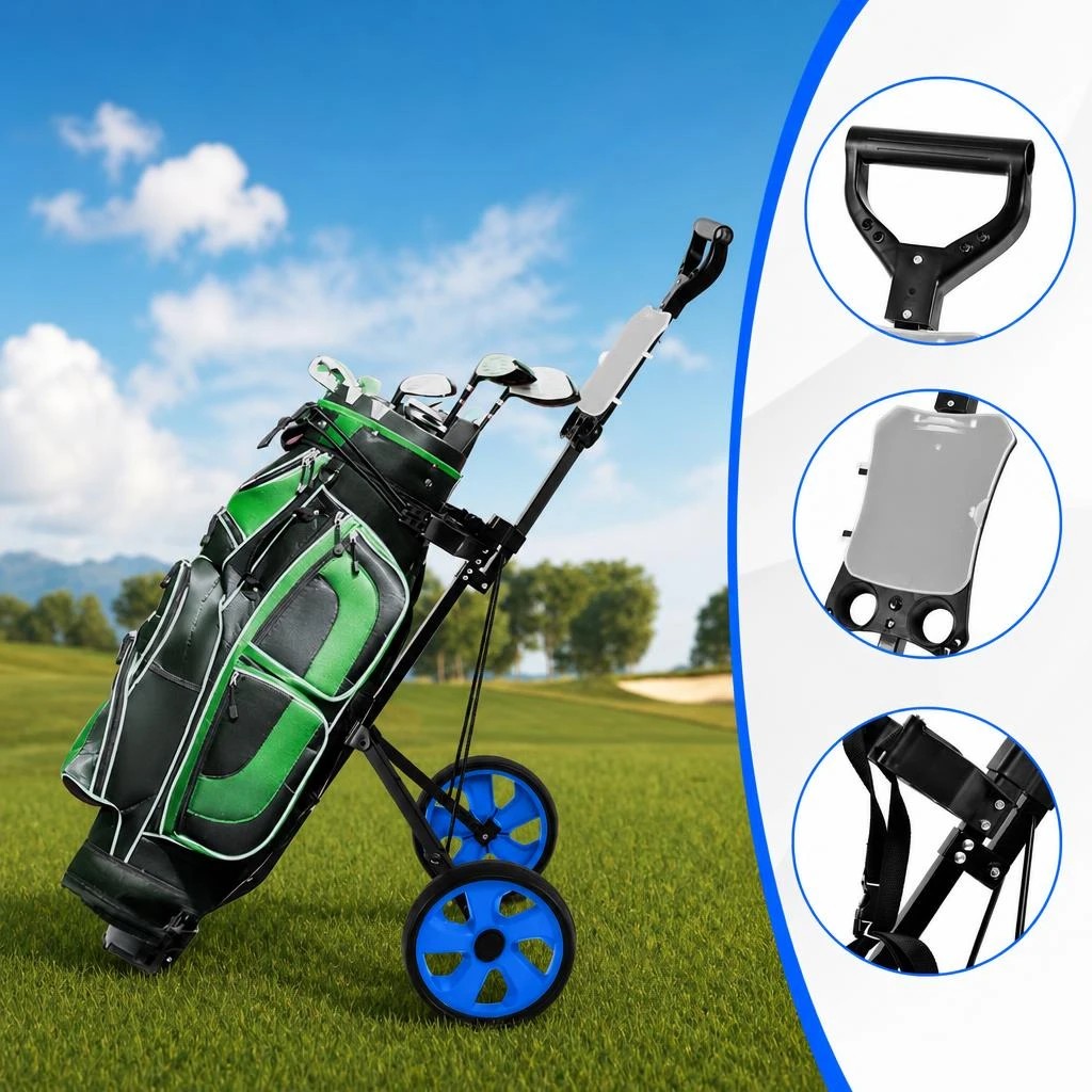 4 Costway 2 Wheel Golf Push Cart Foldable Golf Trolley w/Scorecard Holder & Elastic Strap, 4 of 6