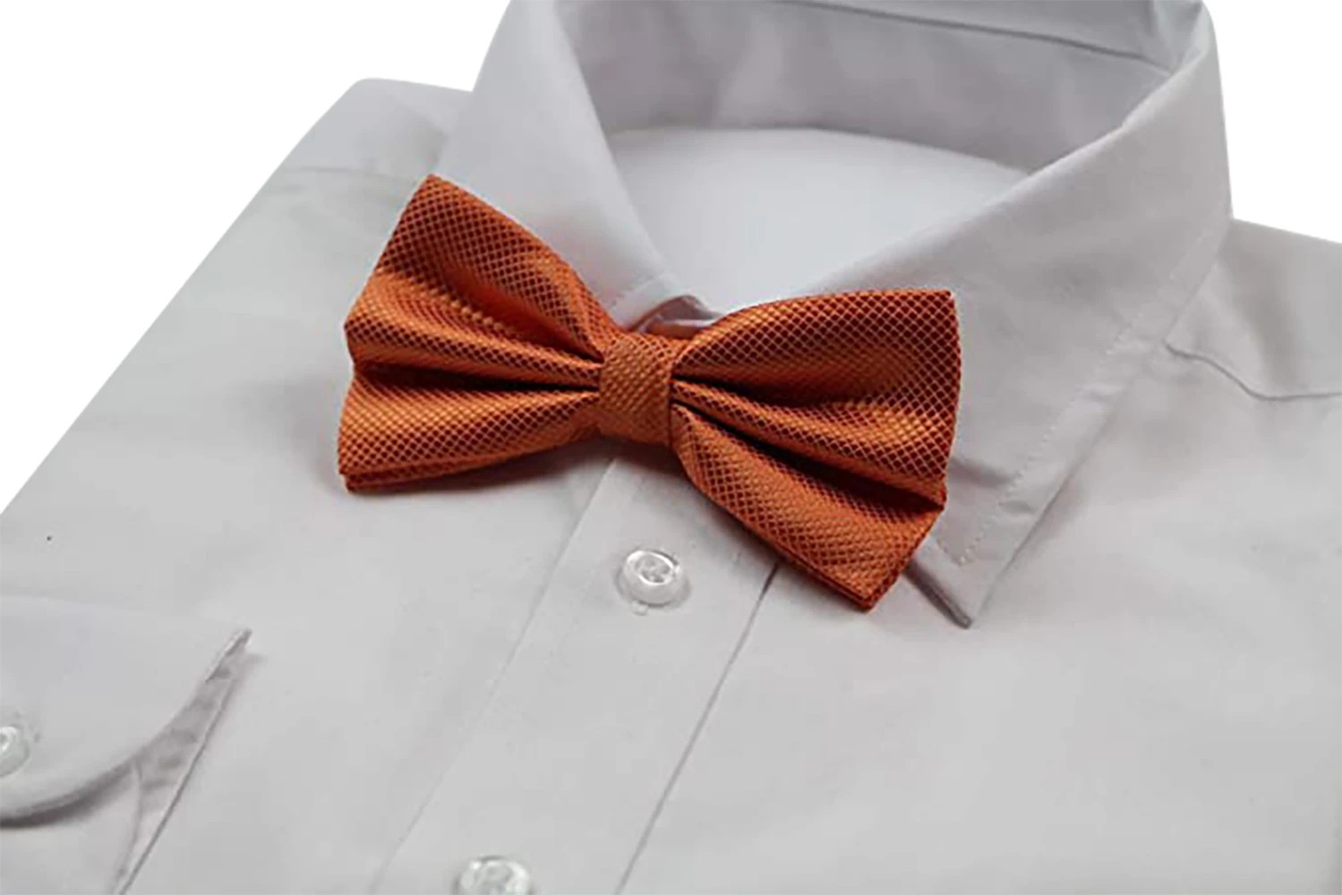 5 Zasel Mens Orange Plain Coloured Checkered Bow Tie - Orange, 5 of 5
