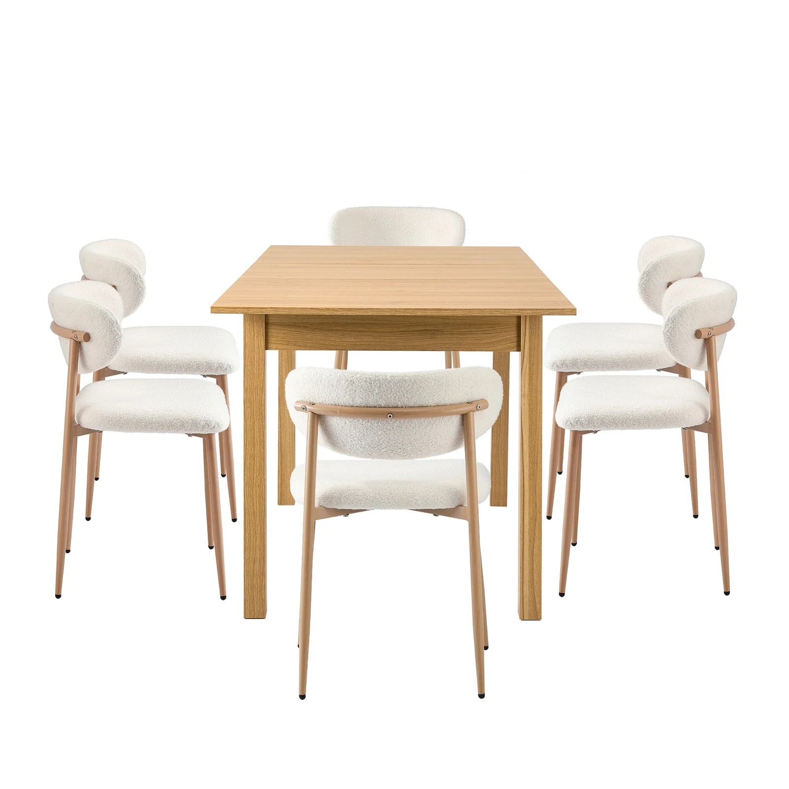 9 Oikiture 7pc Extenable Dining Table and Chairs Wooden Dining Set Boucle - Natural, 9 of 10