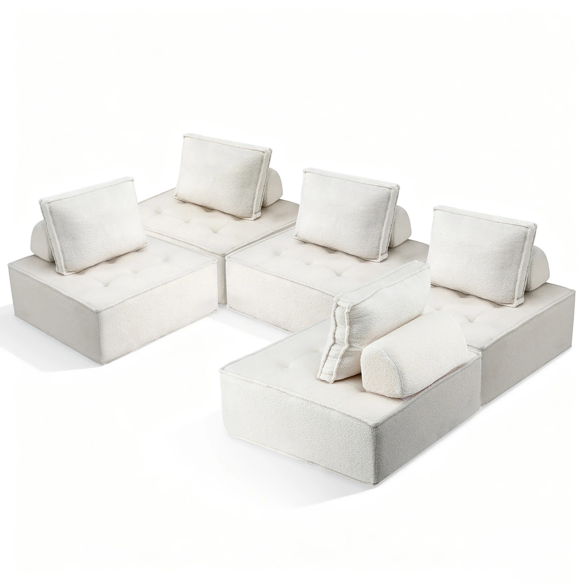 1 Artiss Floor Sofa Lounge Chair 5 Seater with Pillow - White, 1 of 8