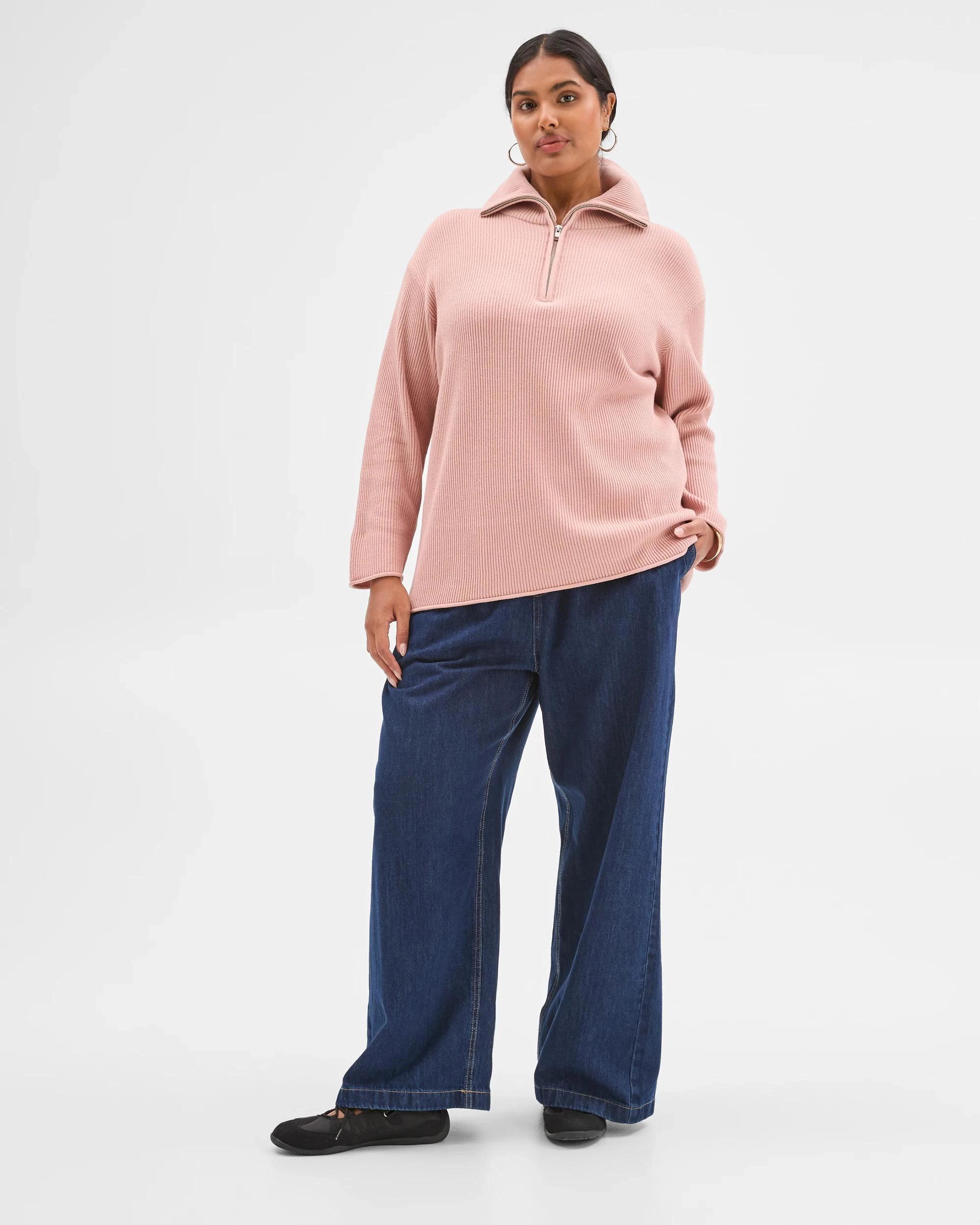 7 Target Curve Plus Size Australian Cotton Blend 1/4 Zip Jumper BLUSH, 7 of 7