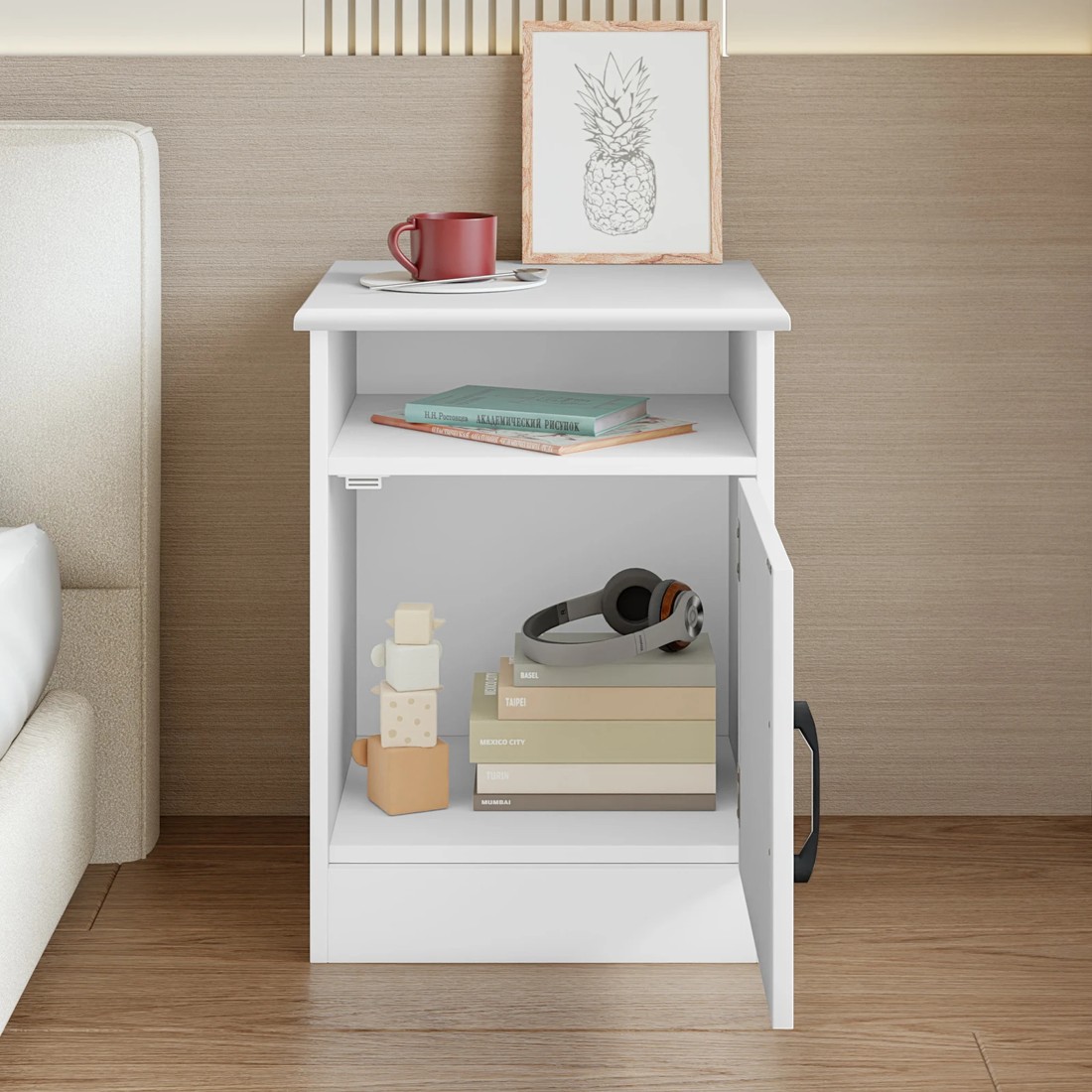 5 Alfordson Bedside Table Storage Cabinet Side End Nightstand - White, 5 of 10