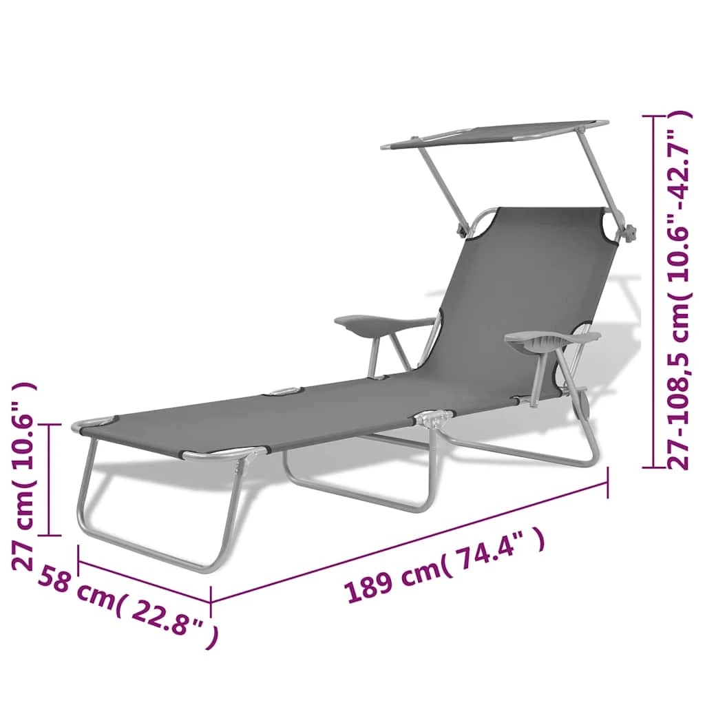 8 vidaXL Sunlounger Foldable - Grey, 8 of 8