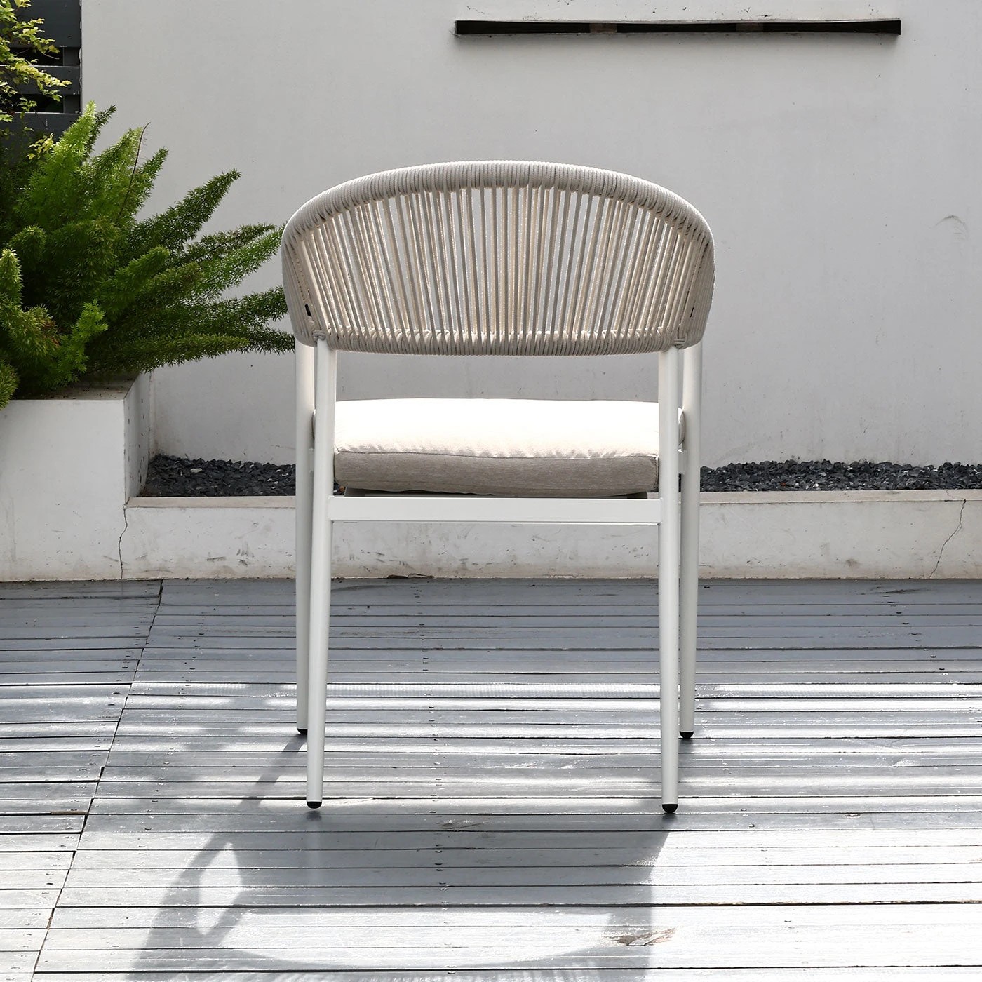9 Moda Living Fraser White Aluminium Outdoor Dining Chairs with Arms - Beige Rope and Cushion (Set of 4) - White, 9 of 10