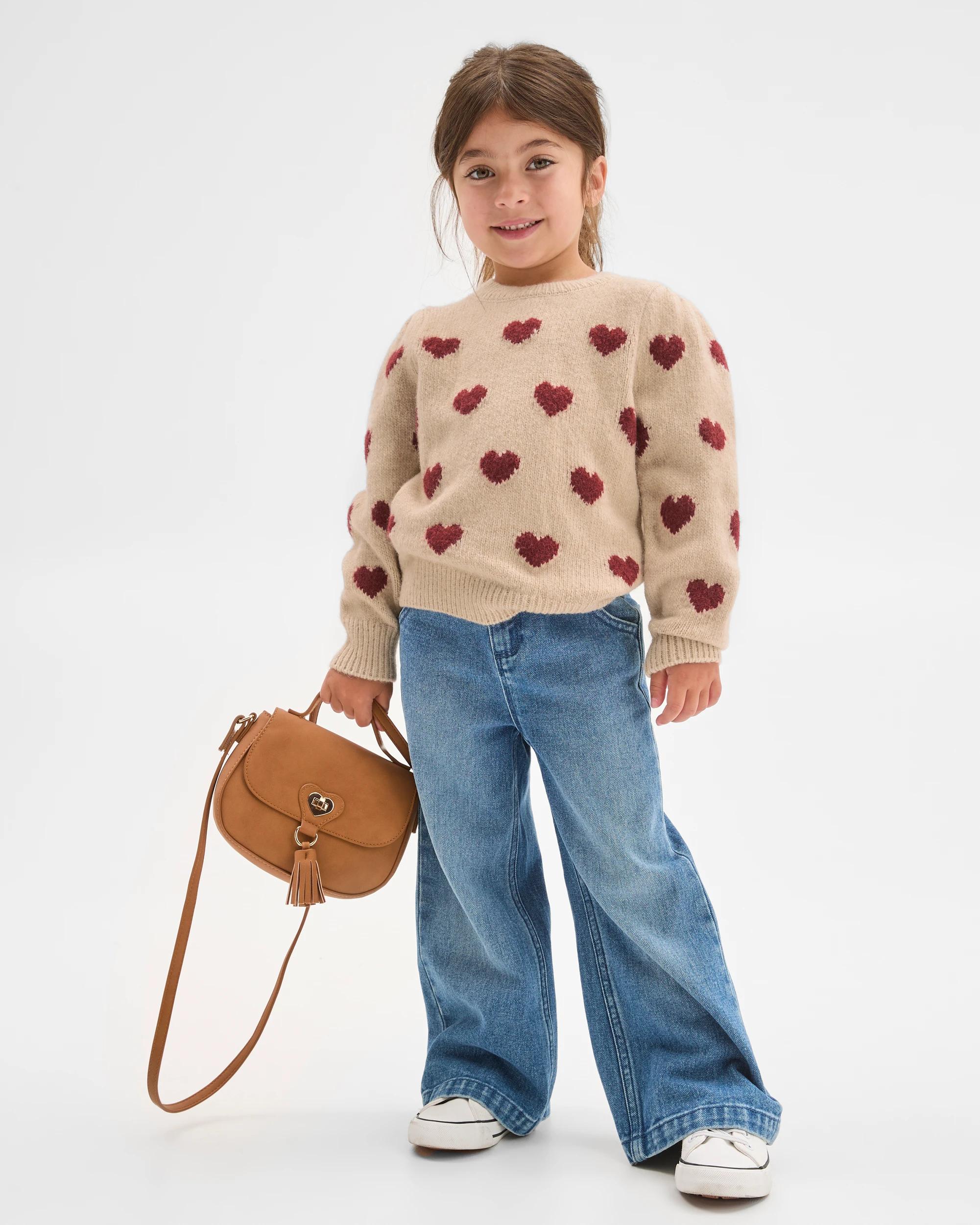 3 Target Kids Balloon Sleeve Knit Jumper CREAM HEARTS, 3 of 6
