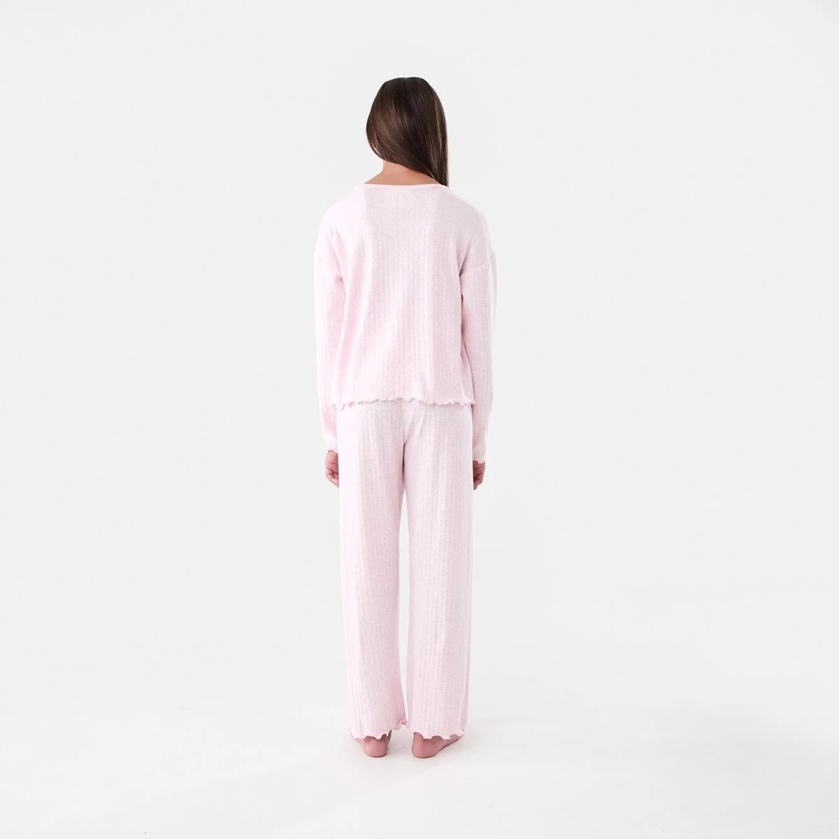 2 Long Sleeve Pointelle Pyjama Set Pink Marle, 2 of 7