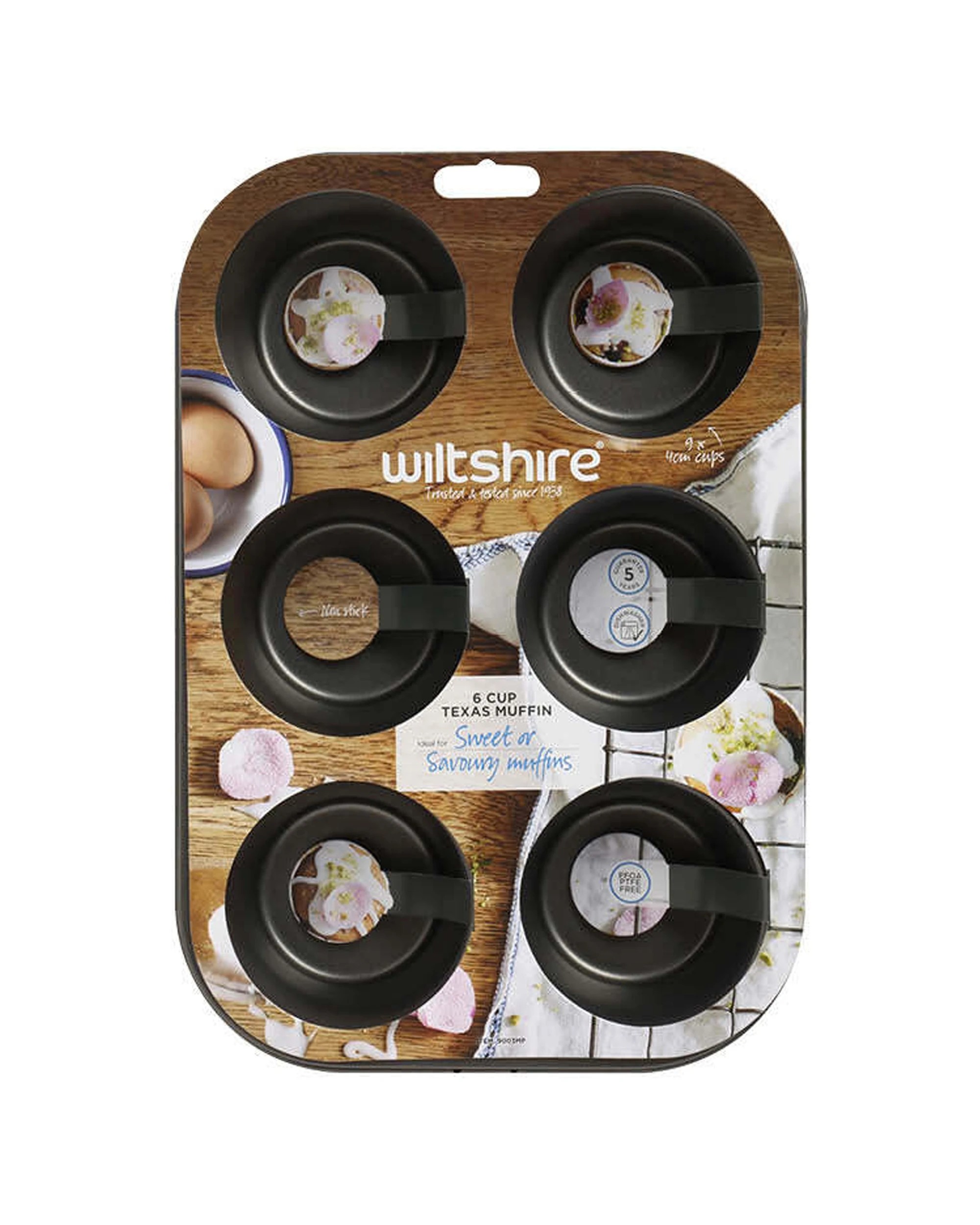 2 Wiltshire Easybake 6 Cup Texas Muffin Cupcake Pan Baking Tray Non Stick Carbon Steel - Metallic, 2 of 3