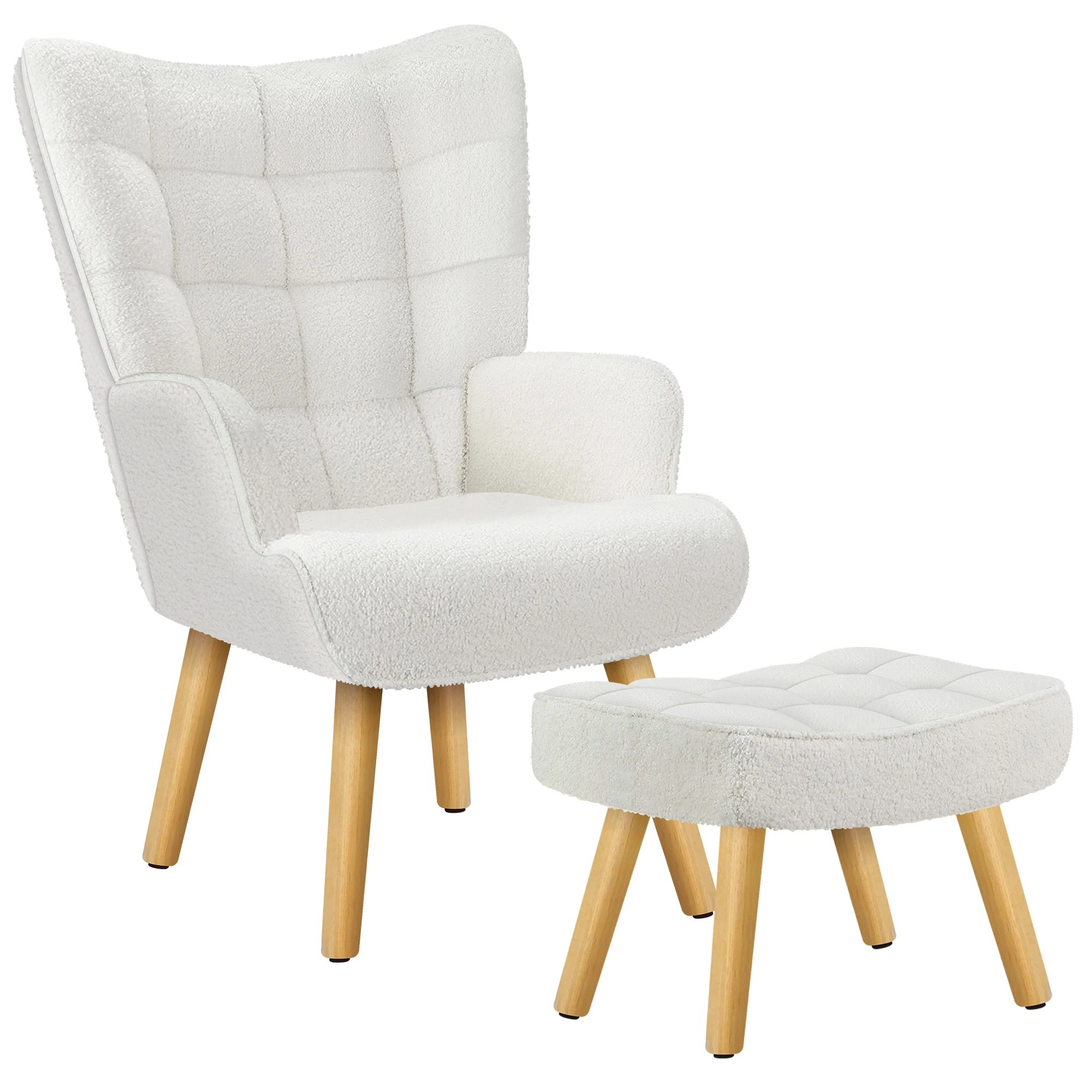 1 Alfordson Armchair Lounge Chair Featherston Replica Accent Chair Boucle - White, 1 of 10