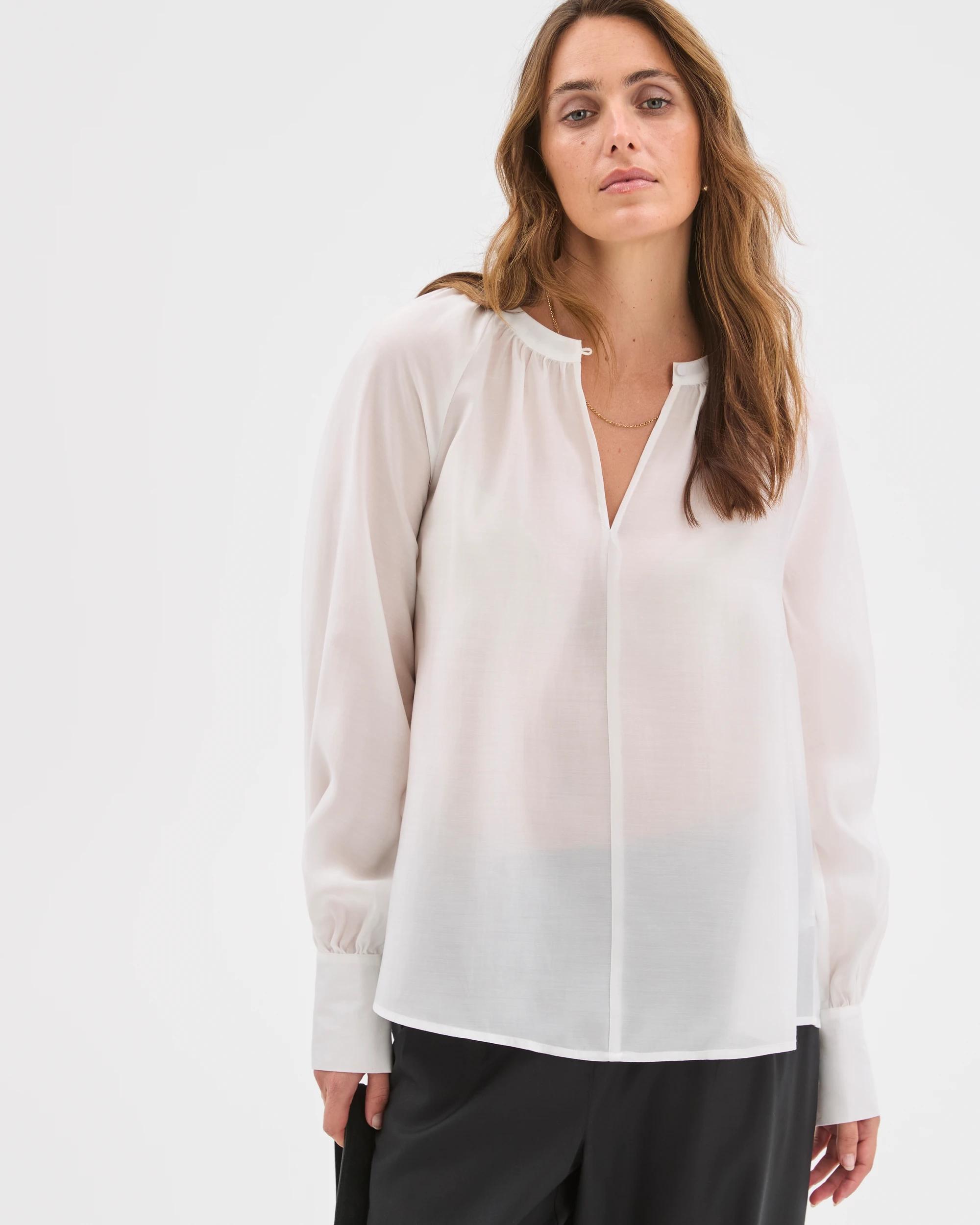 2 Preview Long Sleeve Tie Cuff Detail Blouse CLOUD DANCER, 2 of 6