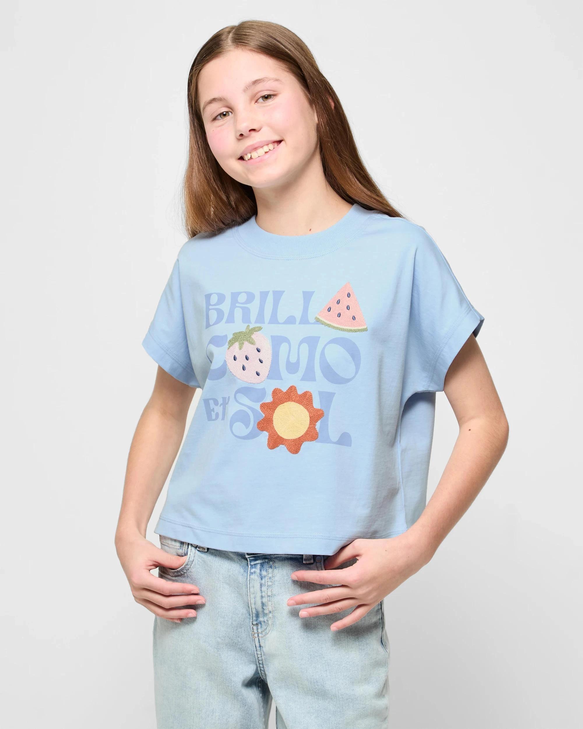 1 Target Australian Cotton Extended Shoulder Applique T-shirt BLUE FRUIT, 1 of 5