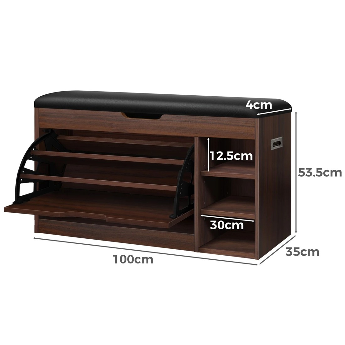 9 Alfordson Shoe Cabinet Bench Storage Rack Organiser Shelf 18 Pairs - Walnut, 9 of 10