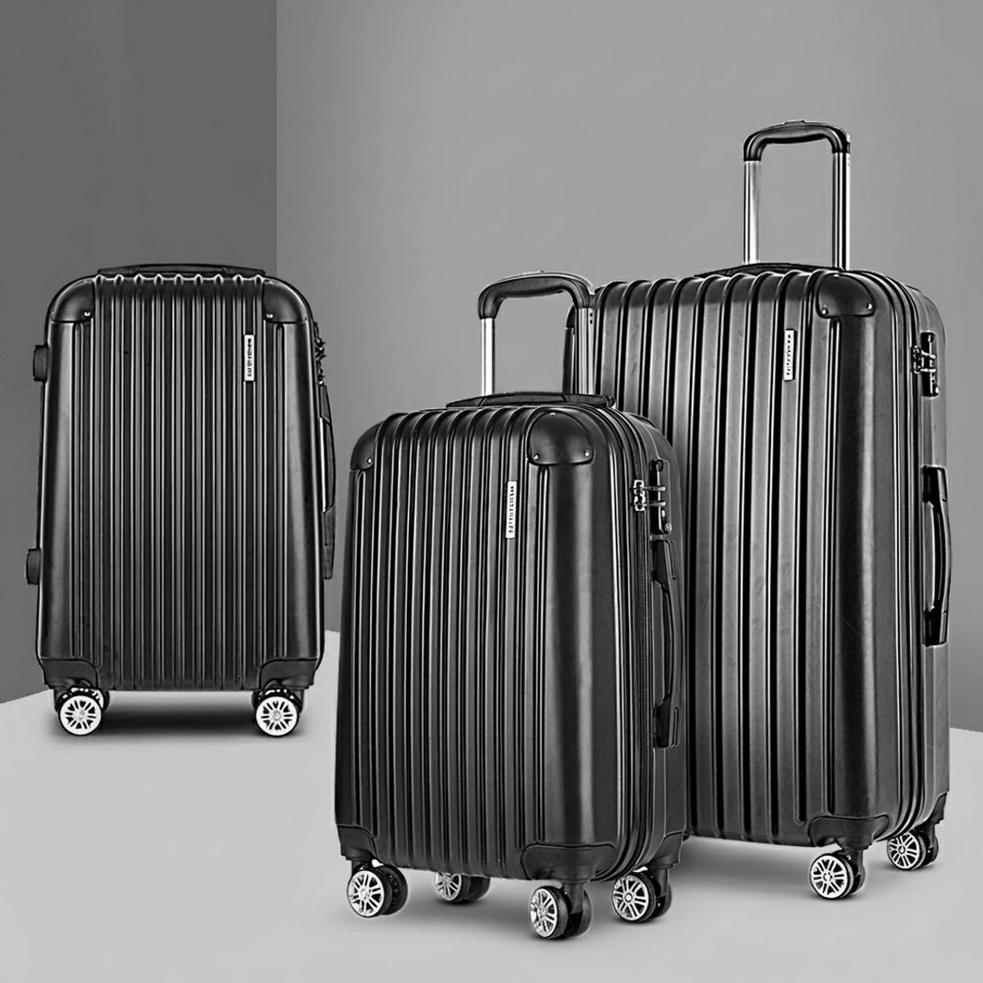 2 Wanderlite 3pcs LuggageTrolley Set Travel Suitcase Storage Organiser Carry On Hard Case TSA - Black, 2 of 8