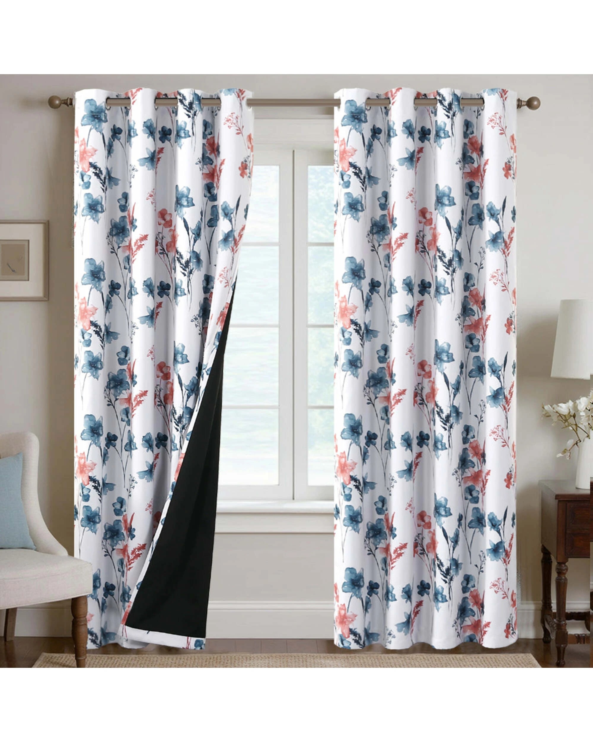 1 Smarcute Blockout Cattleya Floral Grommet Curtain - 2X 132x243cm - Multi, 1 of 4