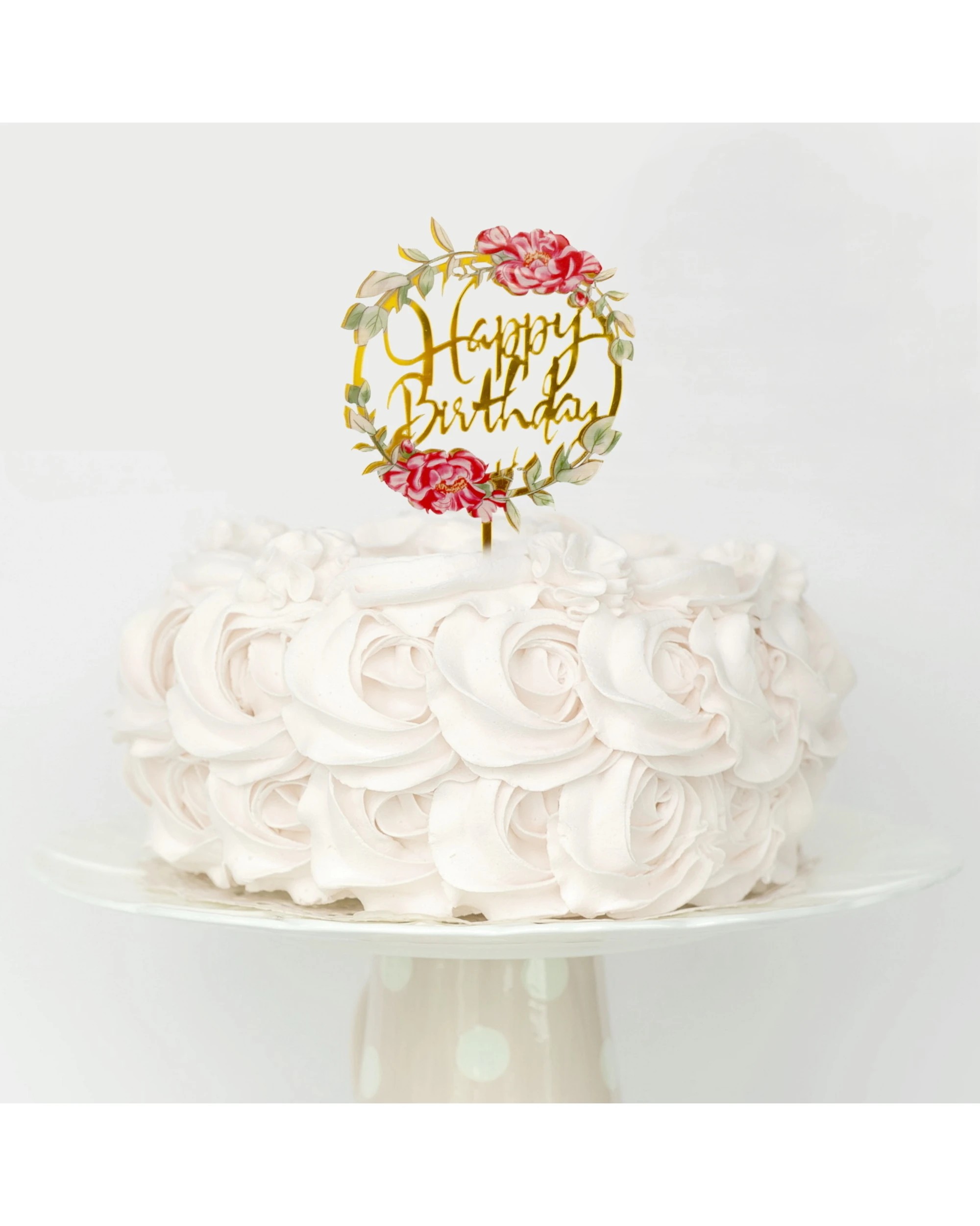 2 JD Party Vintage Floral Gold Happy Birthday Cake Topper - Gold, 2 of 2